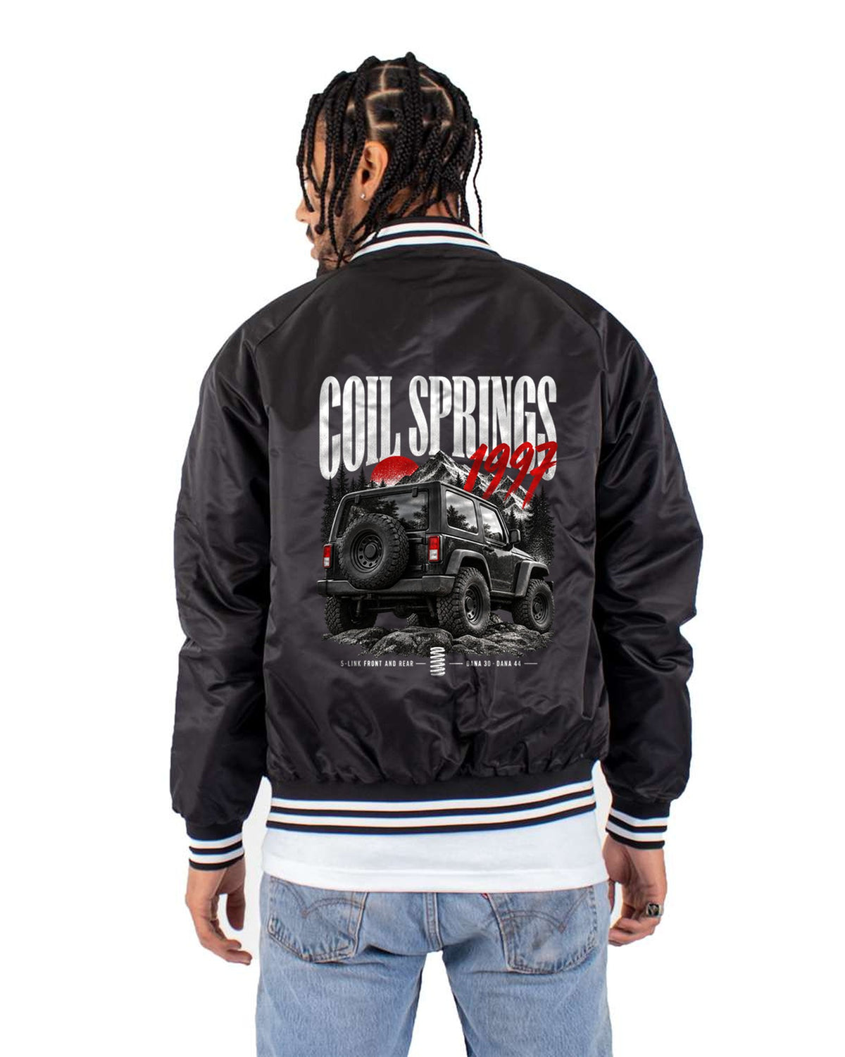 Jeep Wrangler TJ 5-Link Coil Spring Editorial Shirt Bomber Jacket Black back