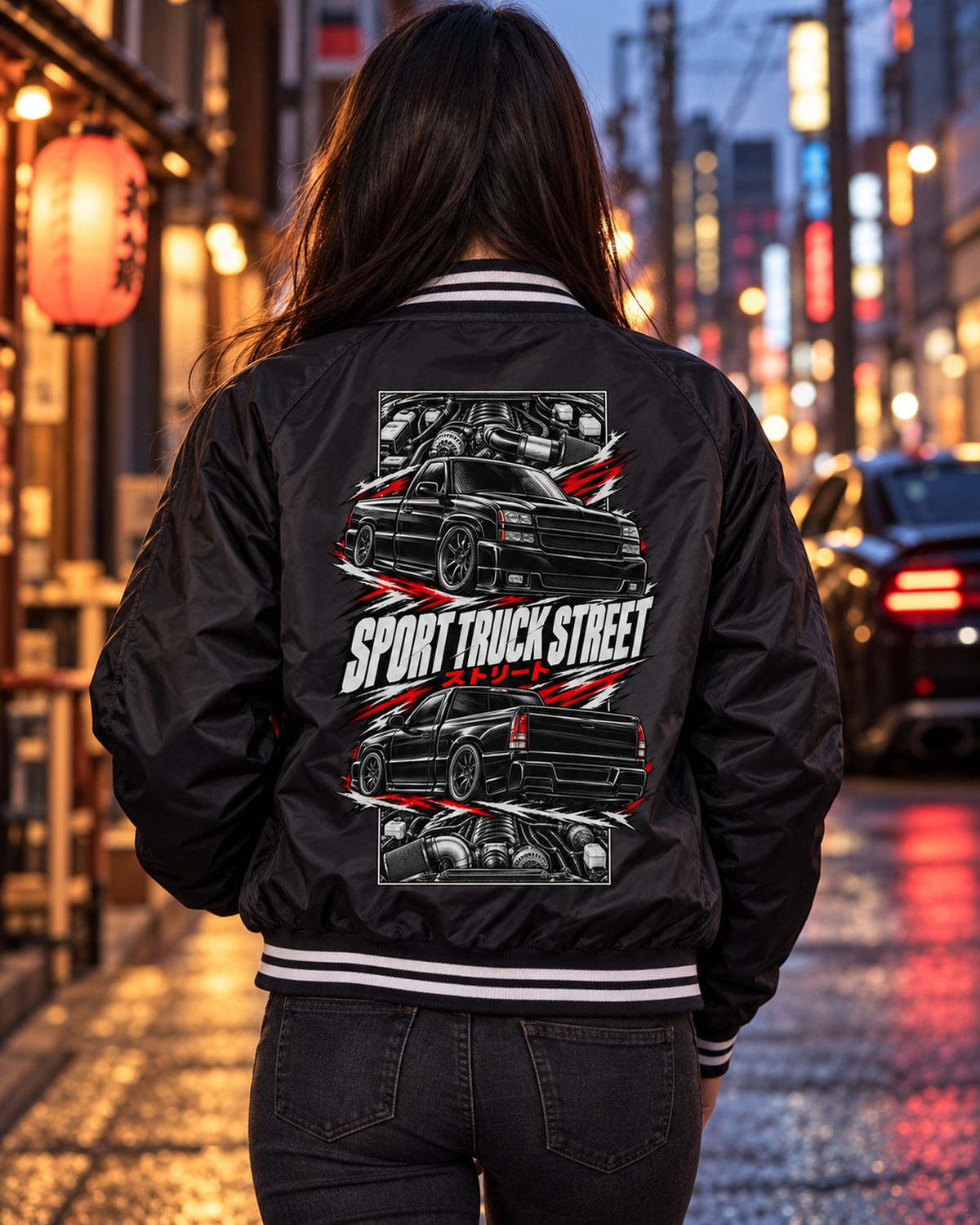 Chevy Silverado SS Torn Poster Full-Back Graphic Tee Bomber Jacket Black worn hero