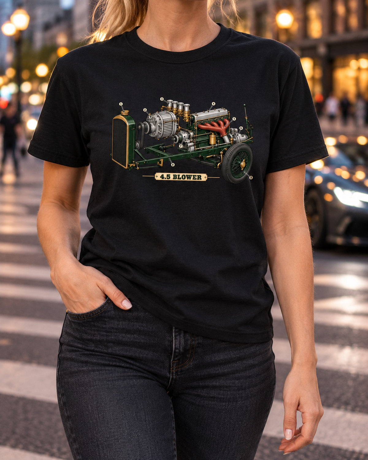 Bentley 4.5 Litre Blower Supercharger Exploded View Car Shirt T-Shirt Black worn hero