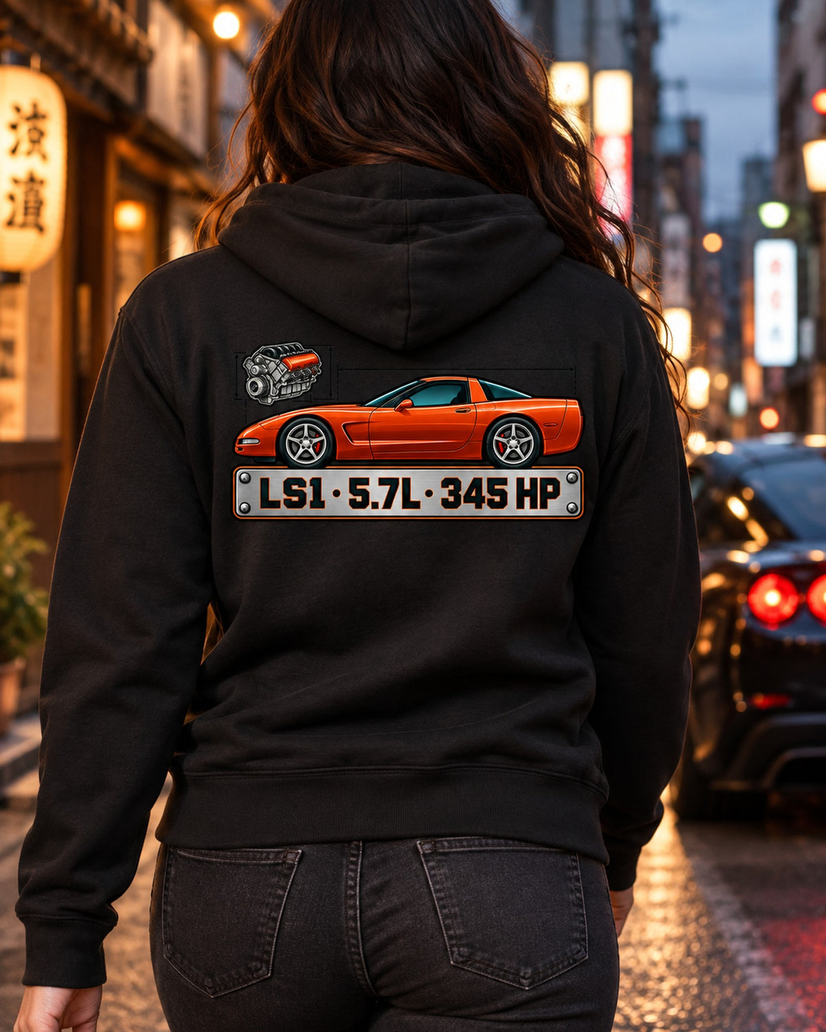 Chevrolet Corvette C5 LS1 Spec Plate Shirt, Car Guy Gift Zip Hoodie Black worn hero