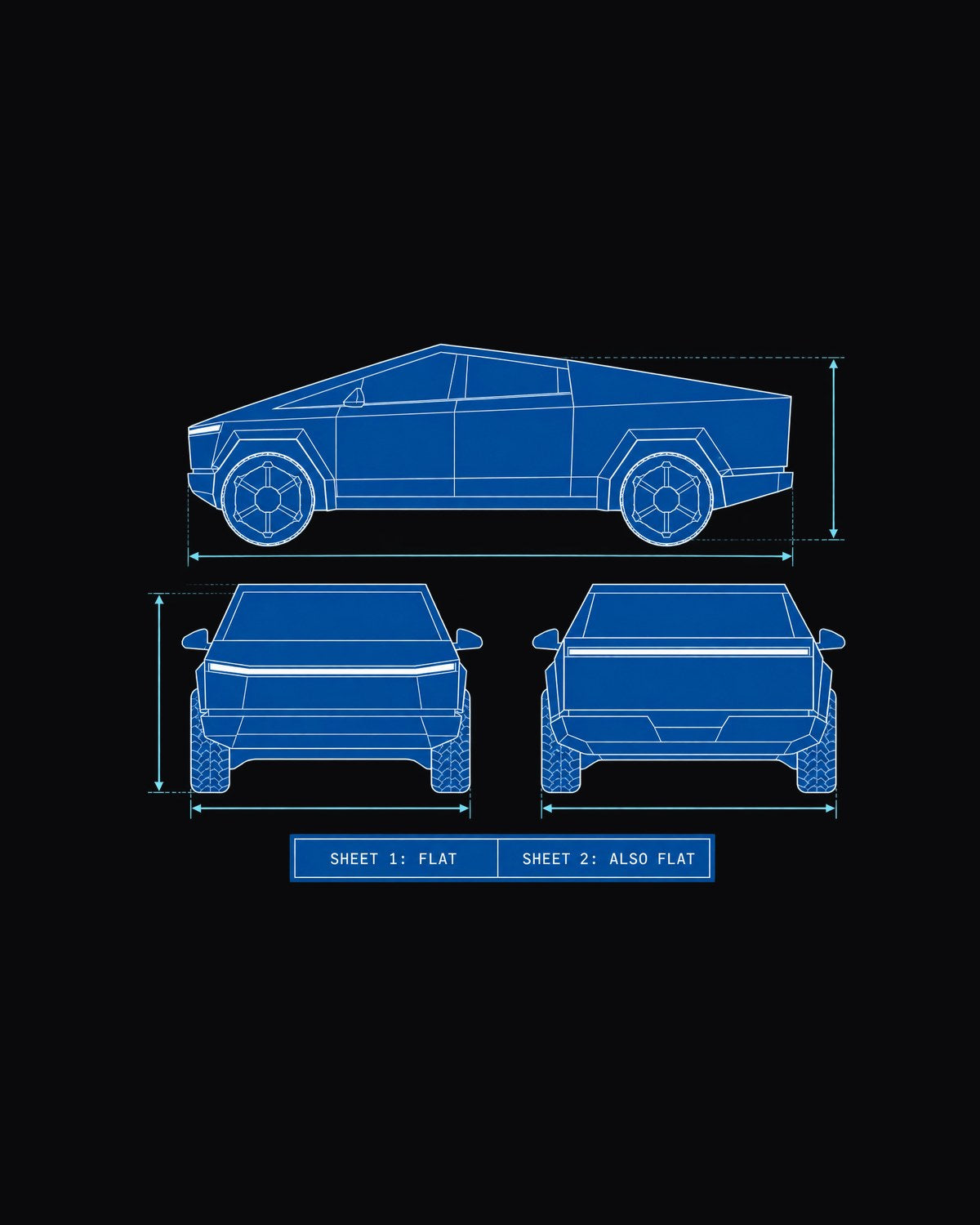 Tesla Cybertruck Flat Panel Blueprint Shirt, EV Truck Gift design only