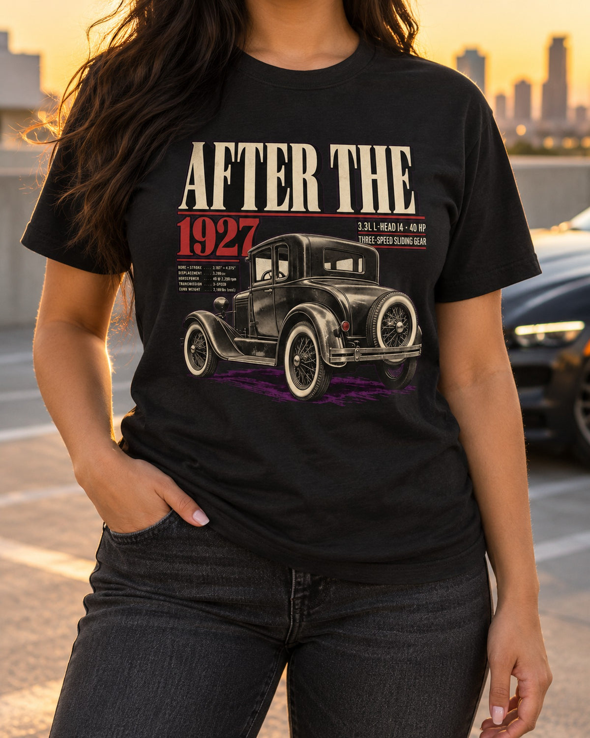 Ford Model A Coupe 1928-1931 Editorial Tee, After the T T-Shirt Black worn hero