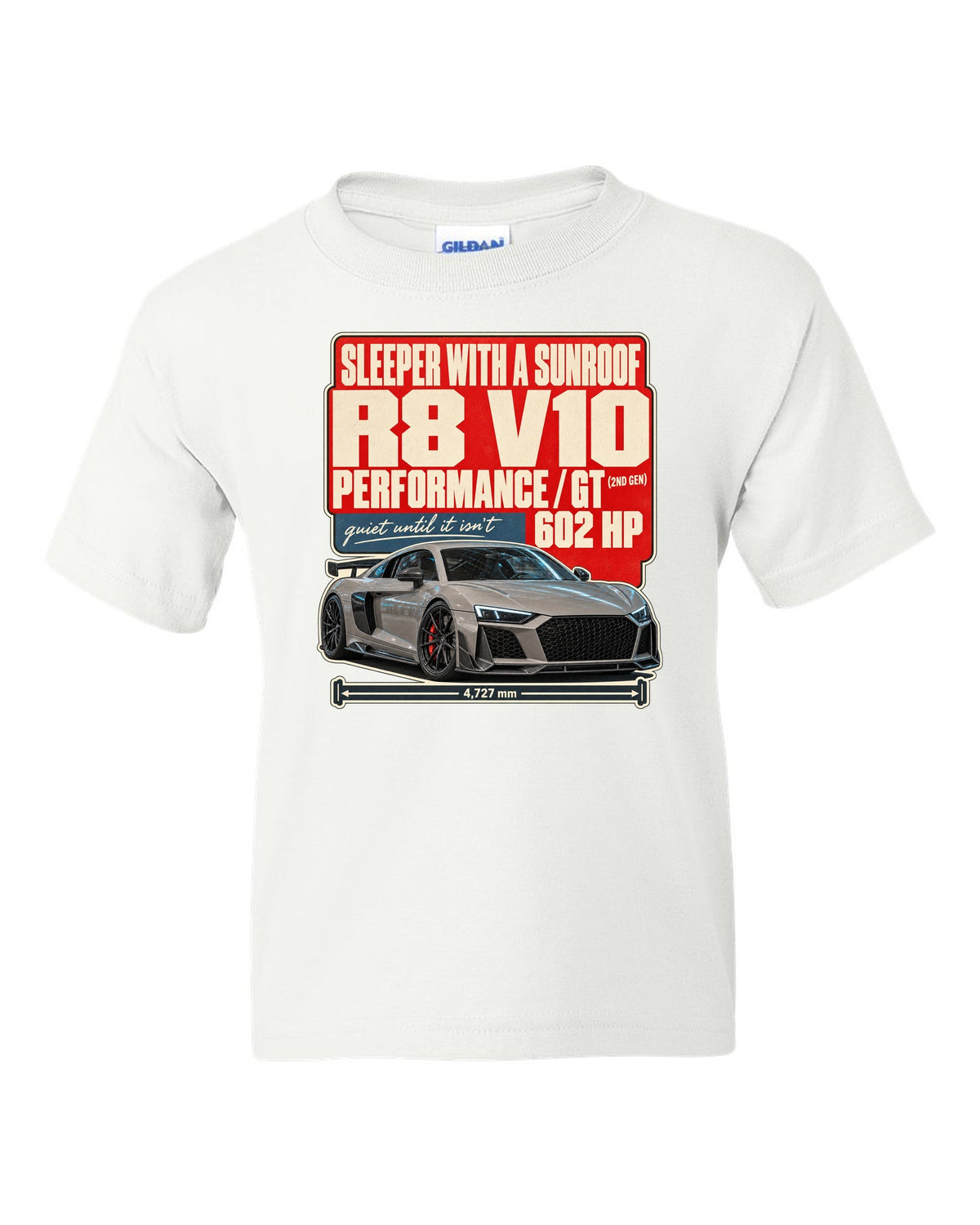 Audi RS7 Sportback C8 street poster print design white kids tee front view with the design