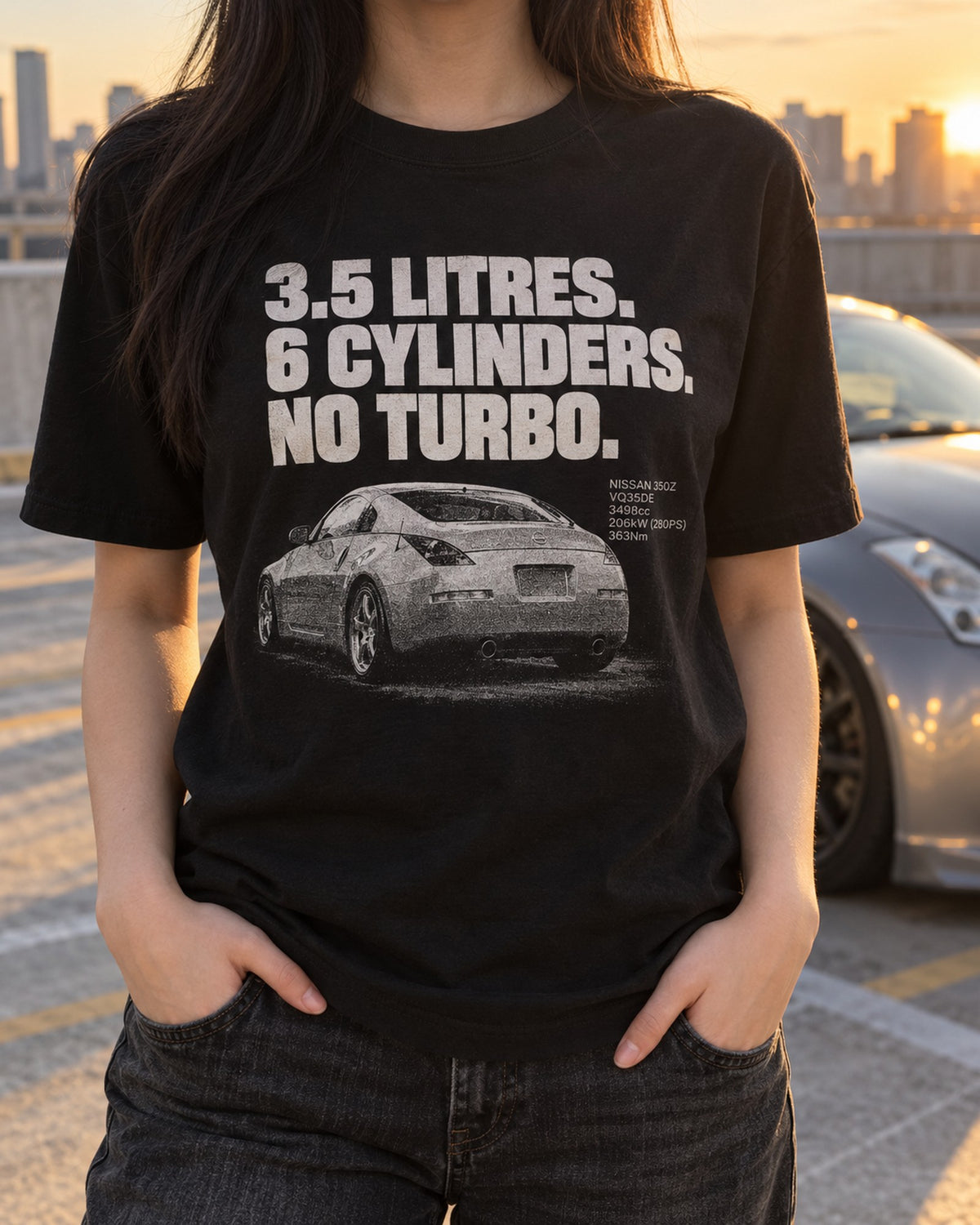 350Z Z33 VQ35DE Halftone Shirt, 3.5 Litres No Turbo Tee T-Shirt Black worn hero