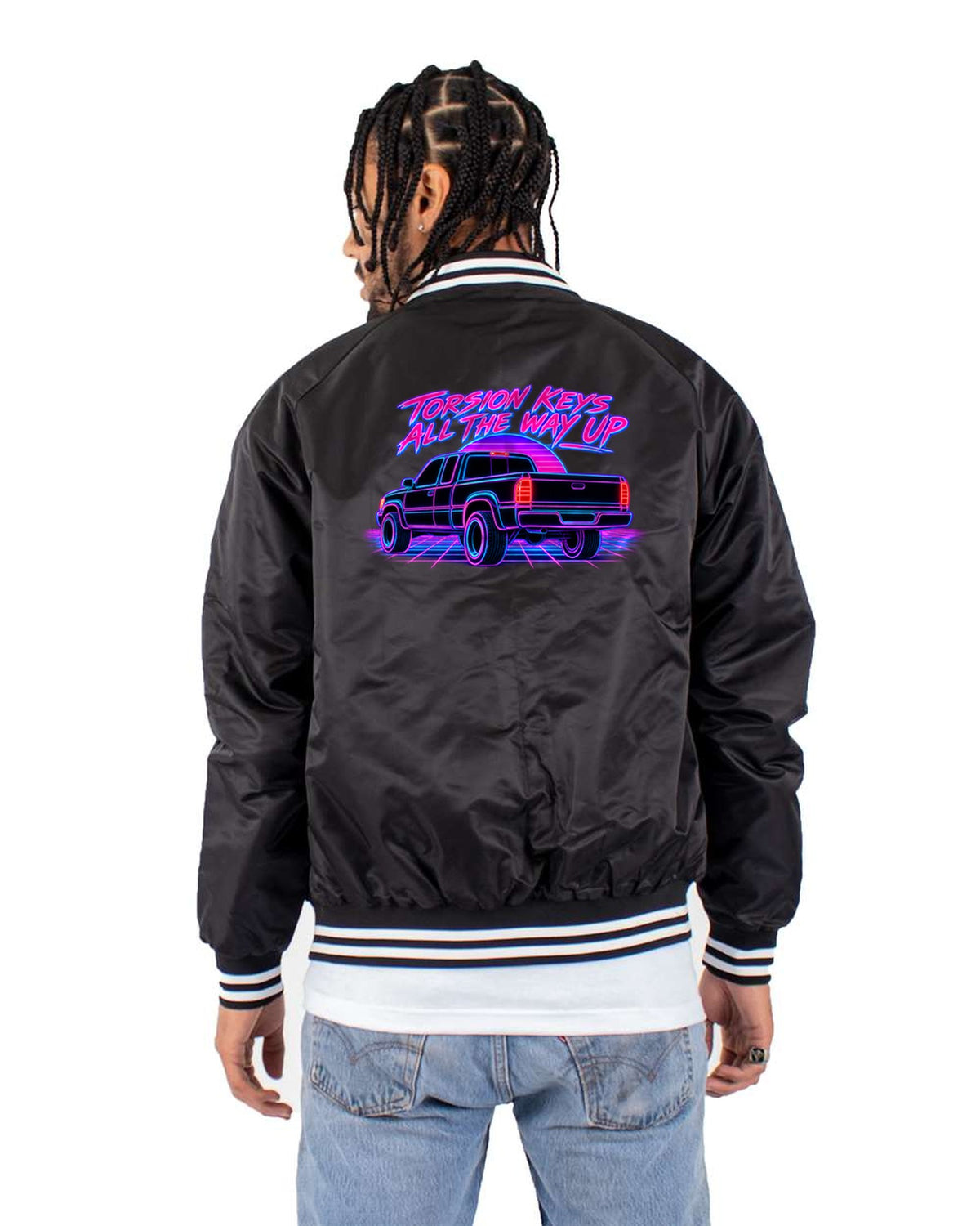Chevy GMT400 C1500 OBS Extended Cab Neon Taillight Shirt Bomber Jacket Black back