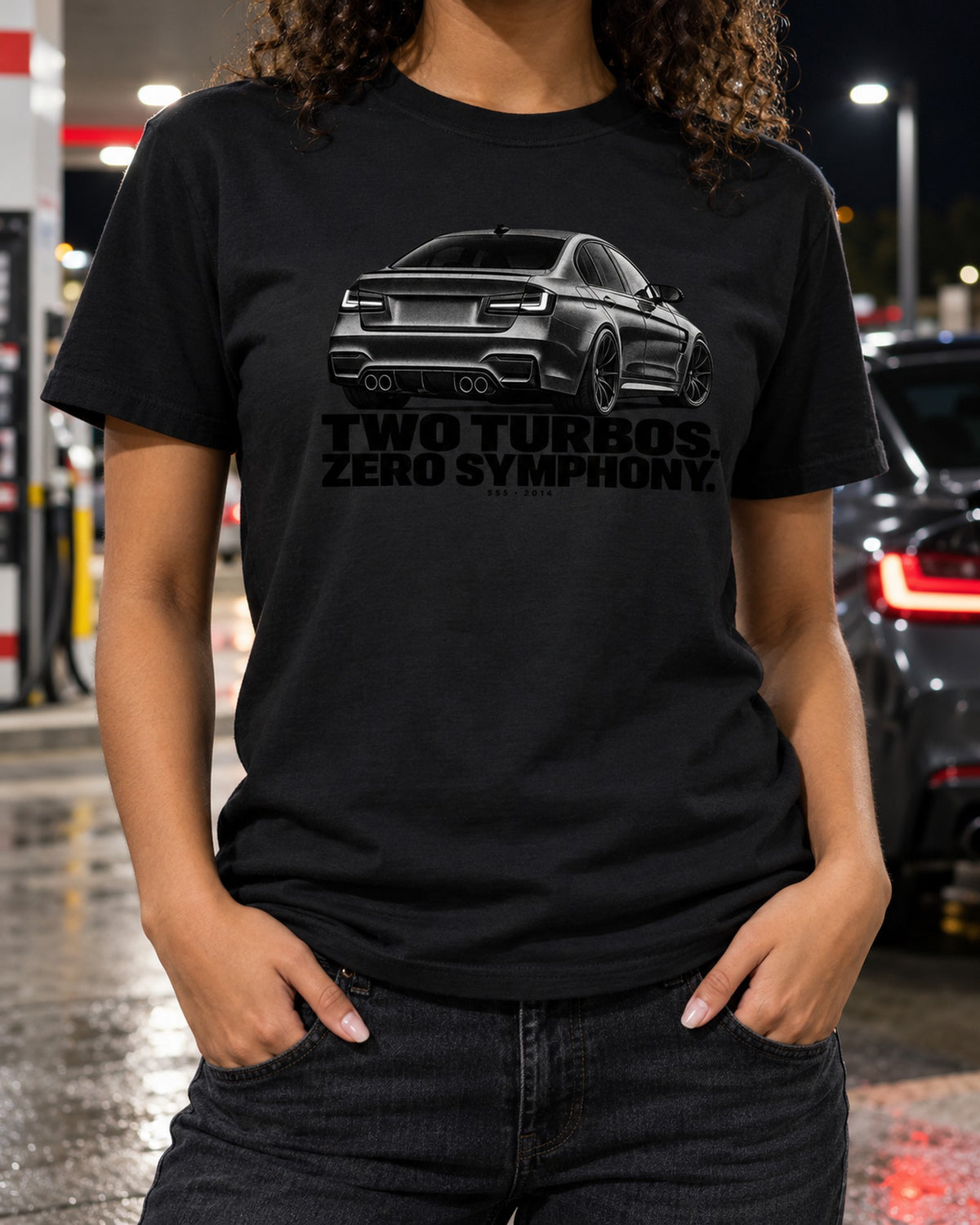 Two Turbos Zero Symphony BMW F80 M3 S55 Halftone Shirt T-Shirt Black worn hero