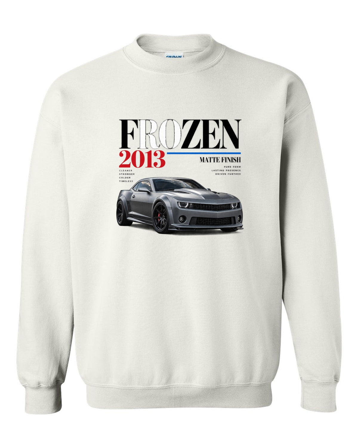 BMW E92 M3 Frozen Edition editorial print with matte finish headline white crewneck front view with the design