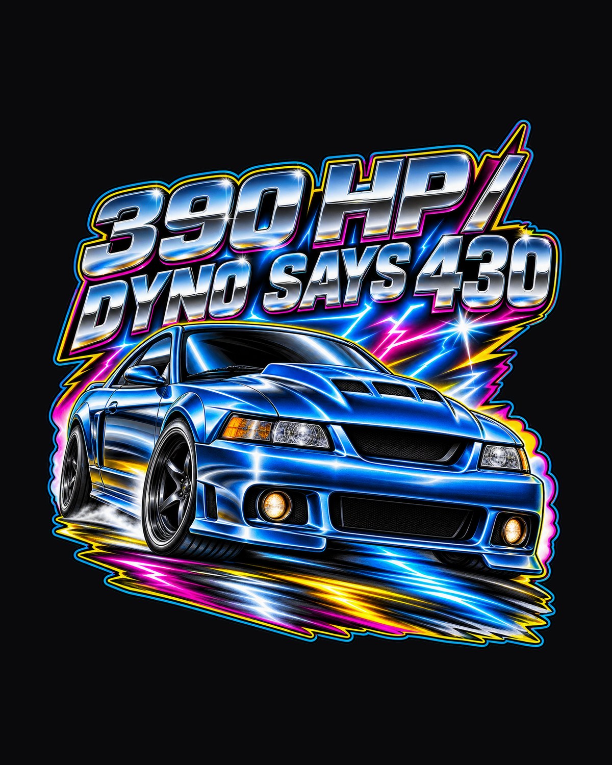 2003 Mustang Supercharged Coupe 80s Airbrush Chrome Shirt design only