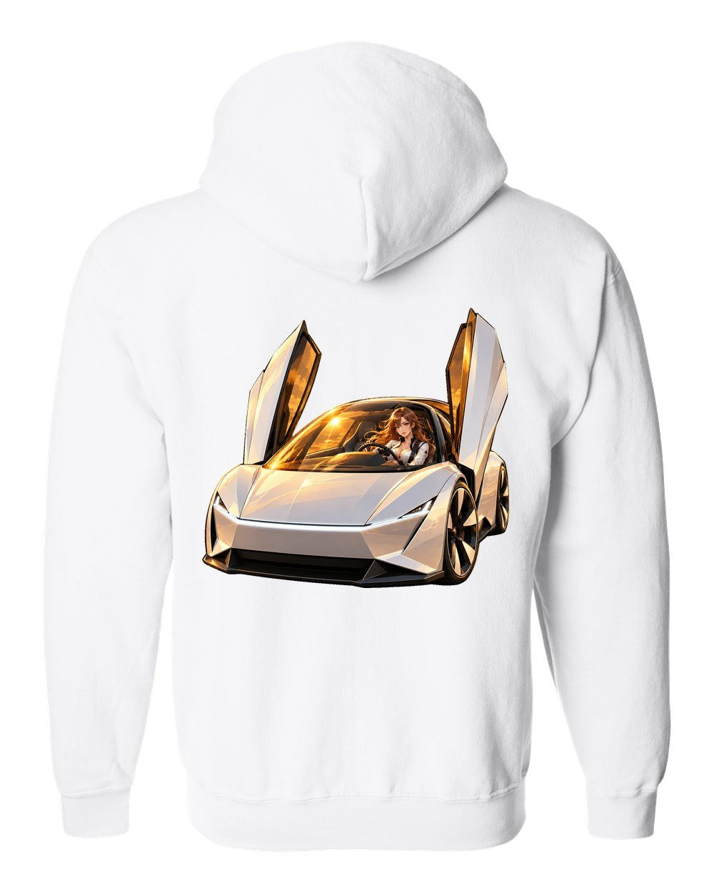 Tesla Roadster Golden Hour Anime Girl Zip Hoodie White back