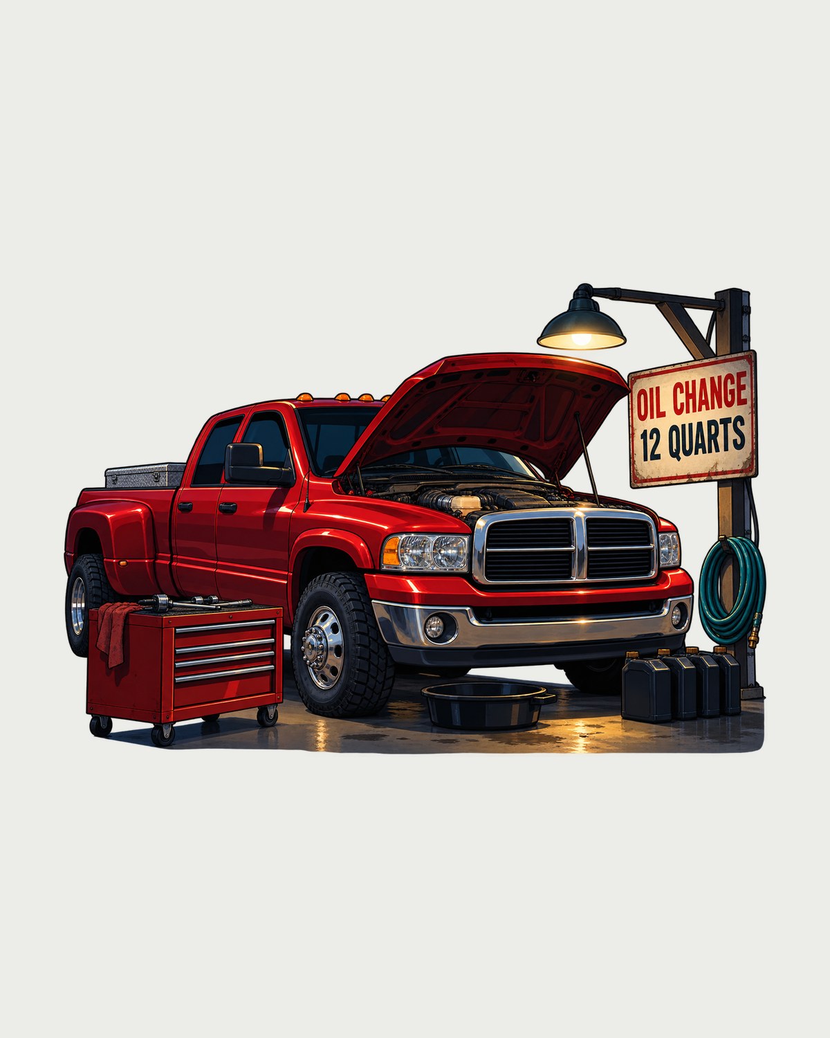 Night Garage Old Red Dodge Ram 3rd Gen Diesel Anime Tee design only