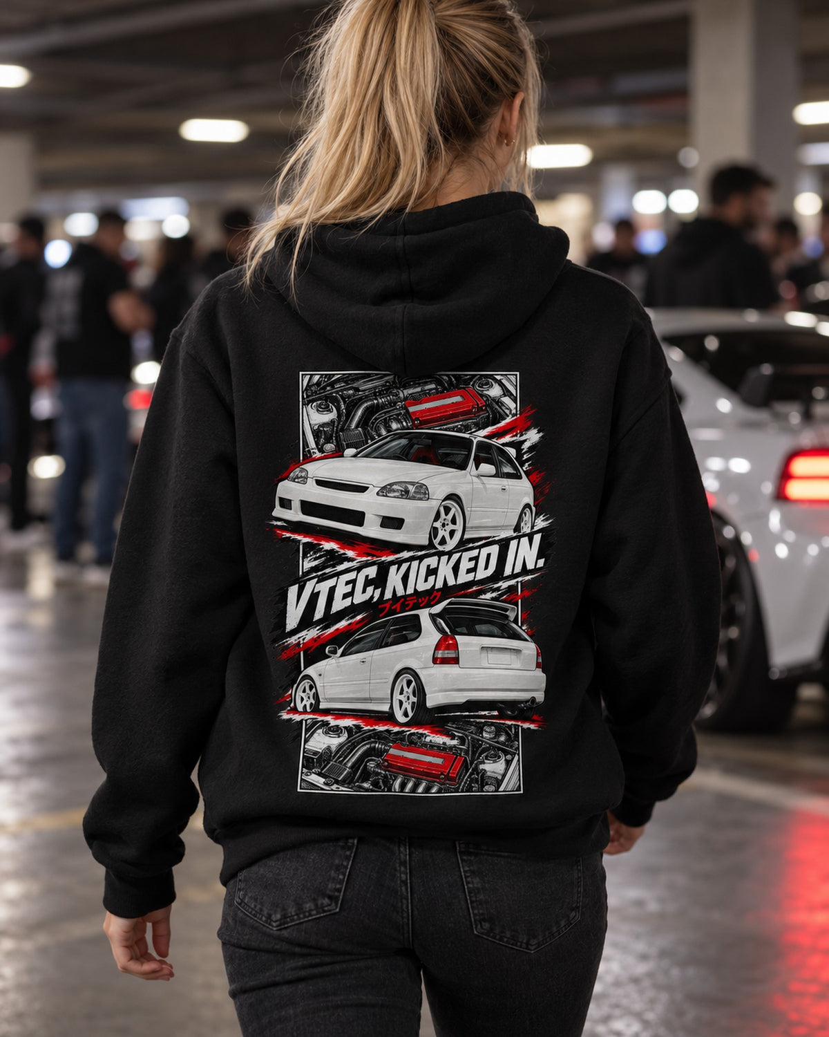 Honda Civic Ek9 Torn Poster Full-Back Graphic Tee Pull Over Hoodie Black worn hero