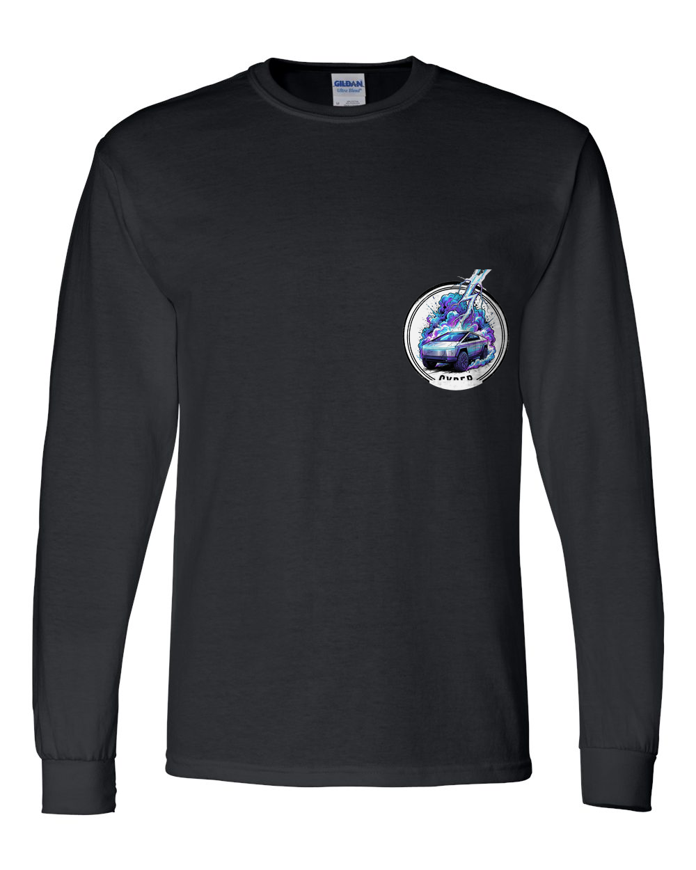 Tesla Cybertruck Bolt Long Sleeve T-Shirt — Black front emblem