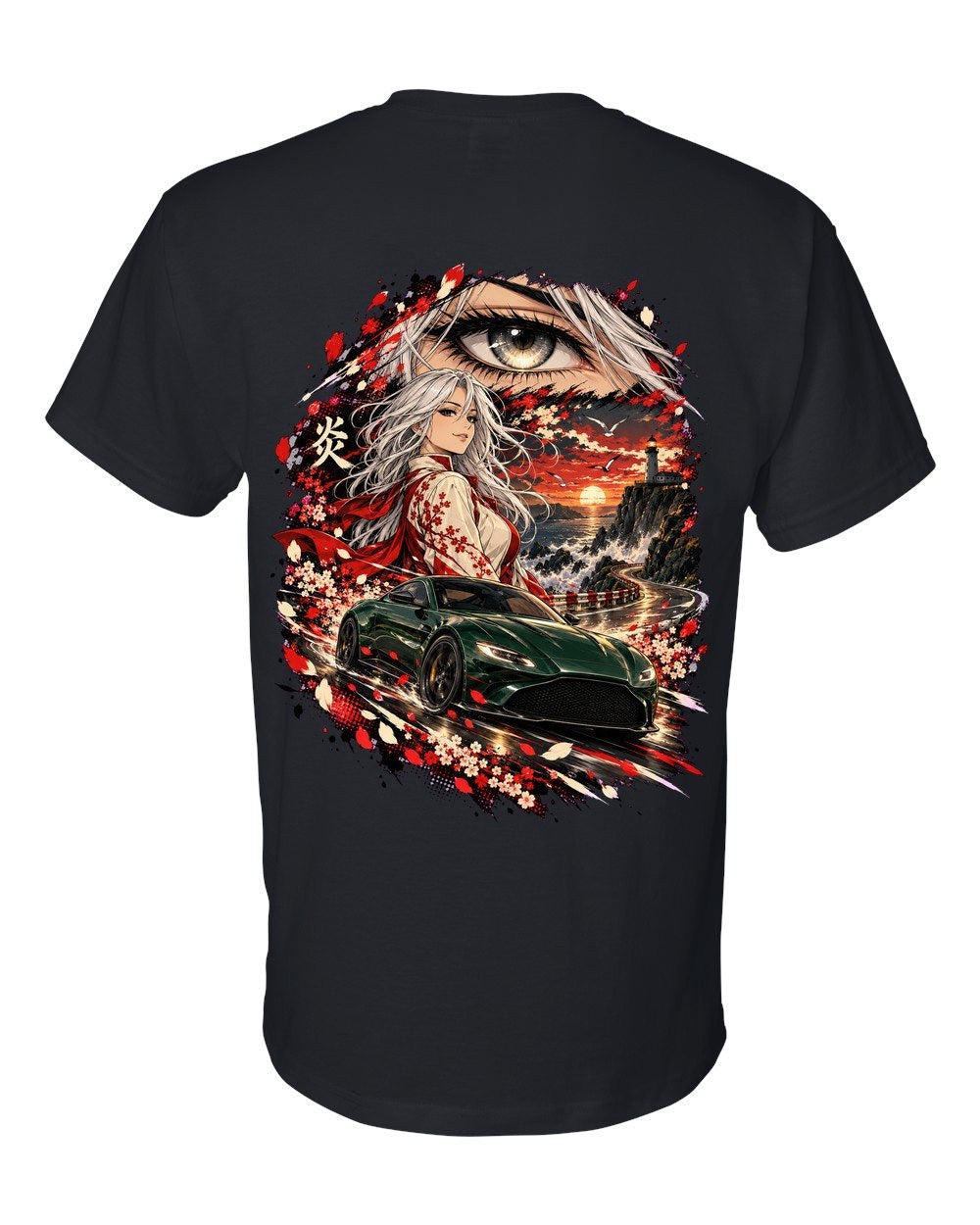 Aston Martin Vantage Anime Girl T-Shirt Black back