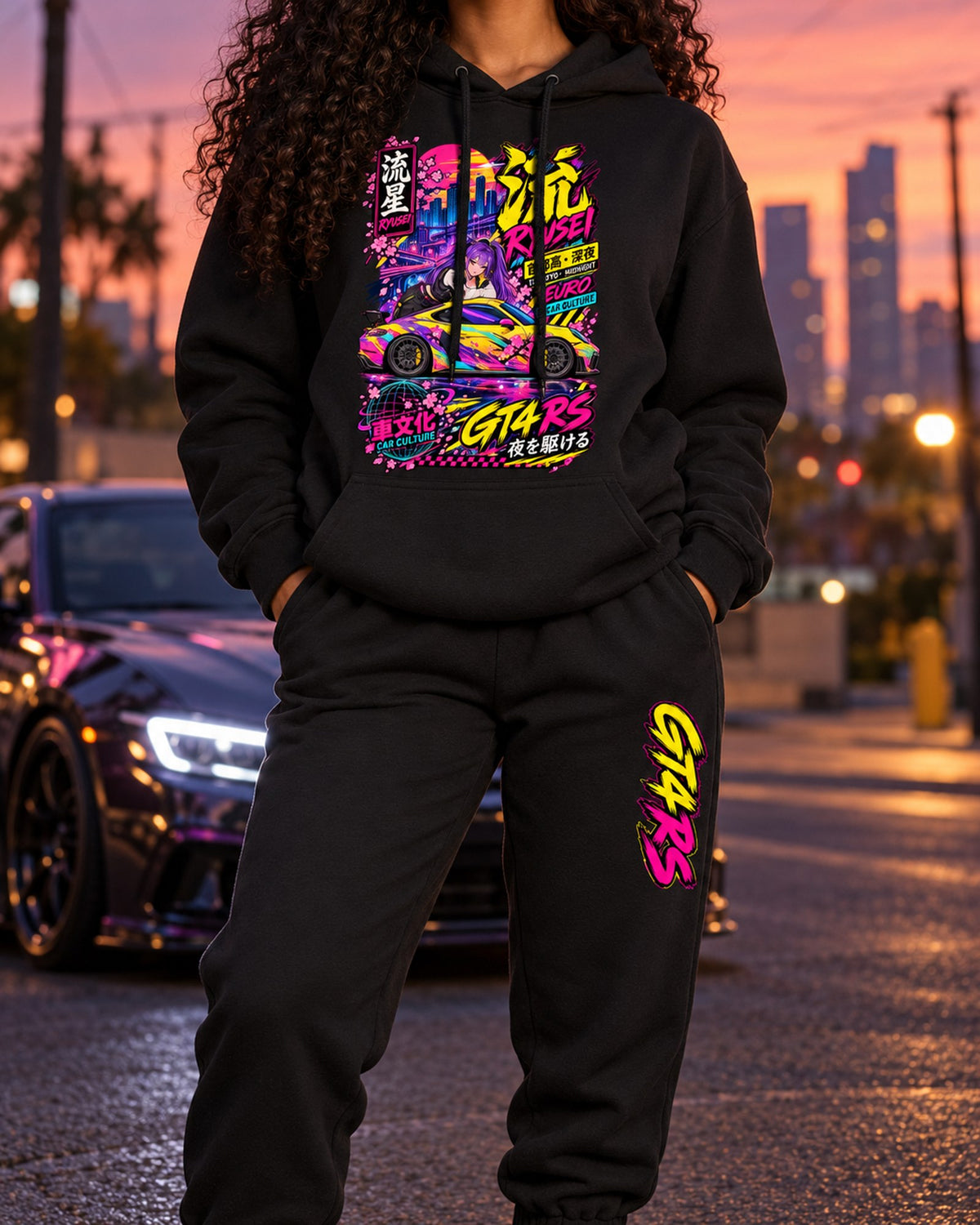 GT4RS Ryusei Anime Girl Poster Hoodie + Jogger Set Black worn hero