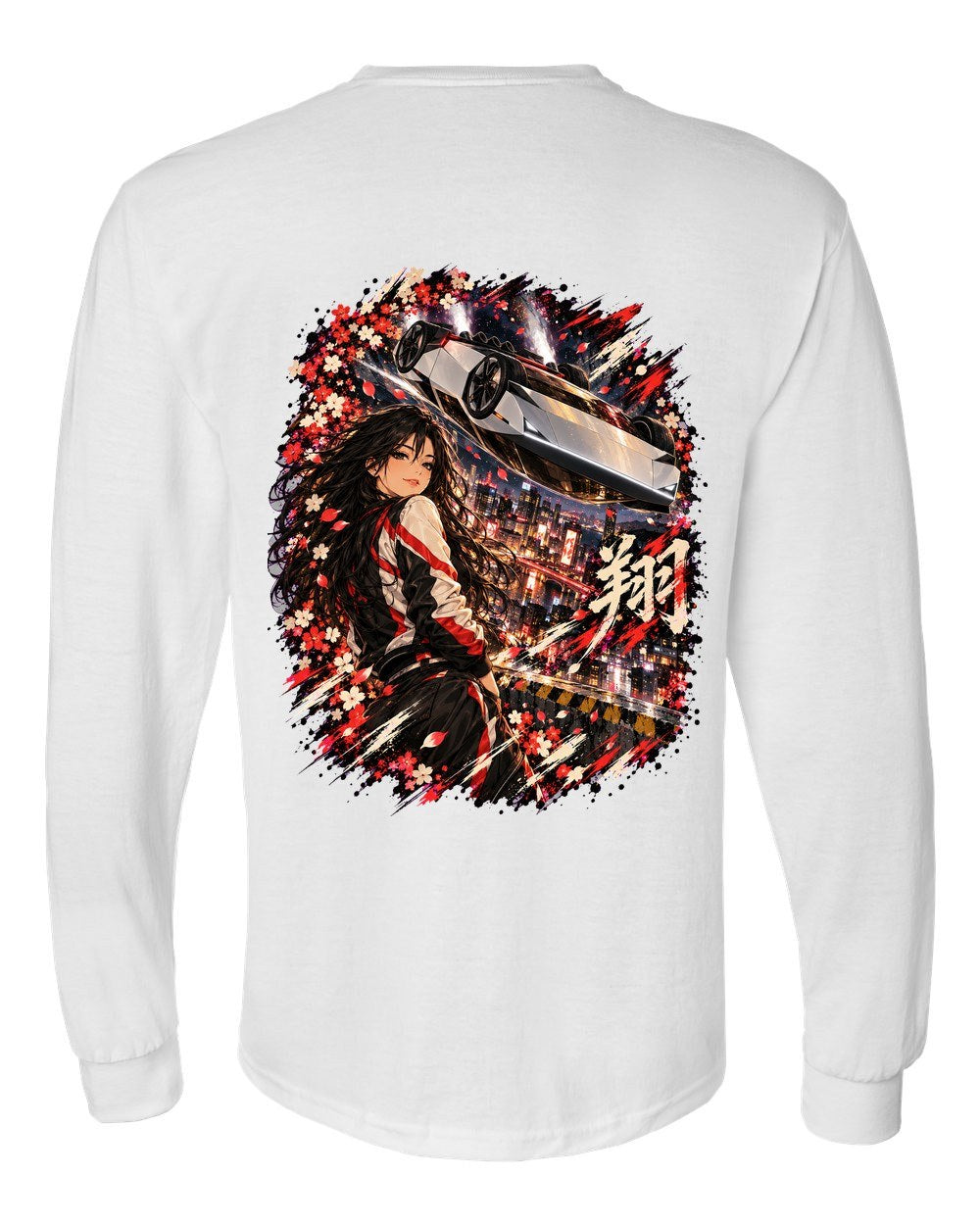 Tesla Roadster Flip Anime Girl Long Sleeve White back