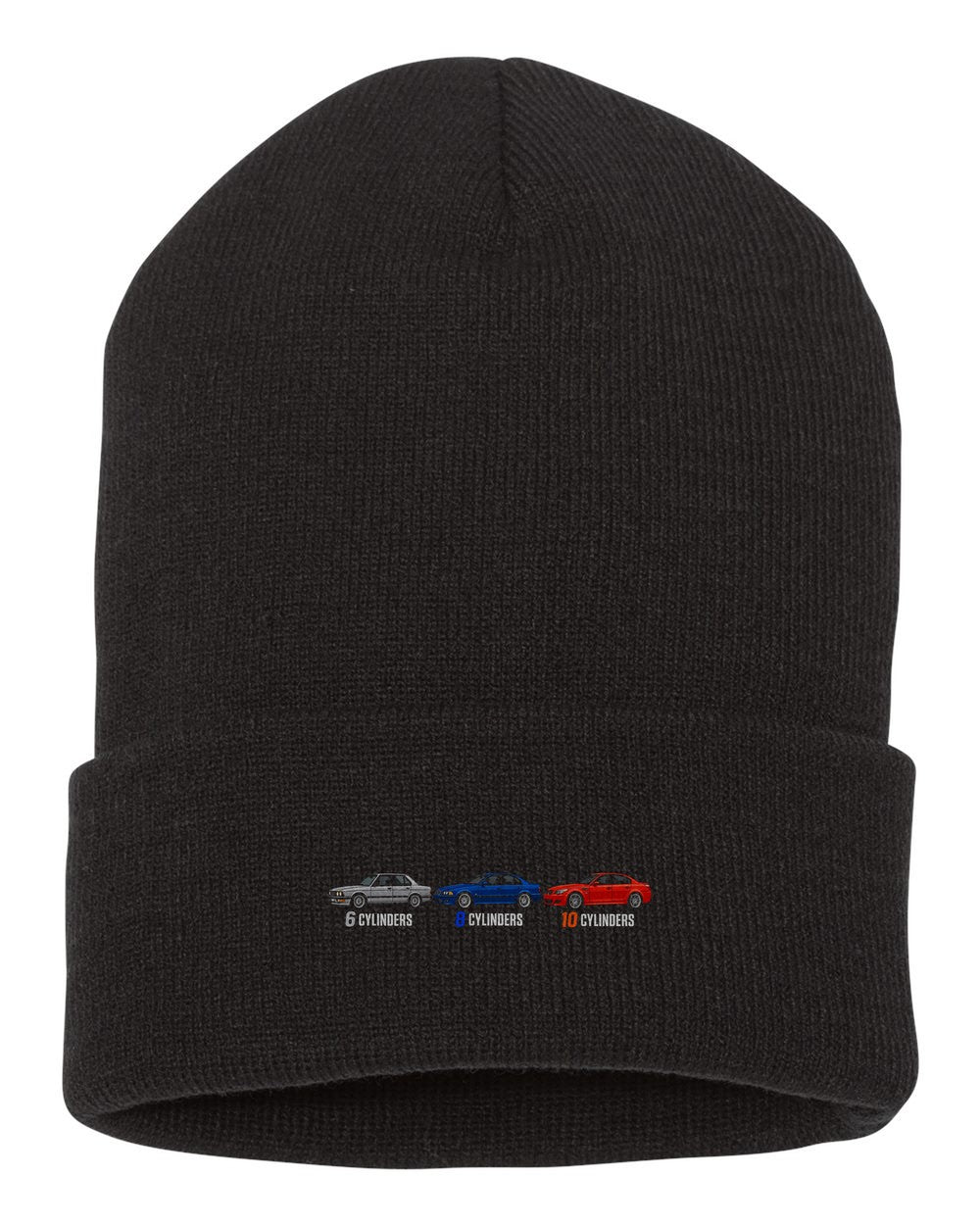Three Fives Lineup Shirt, Bmw M5 E28 E39 E60 Evolution black beanie front view with car name