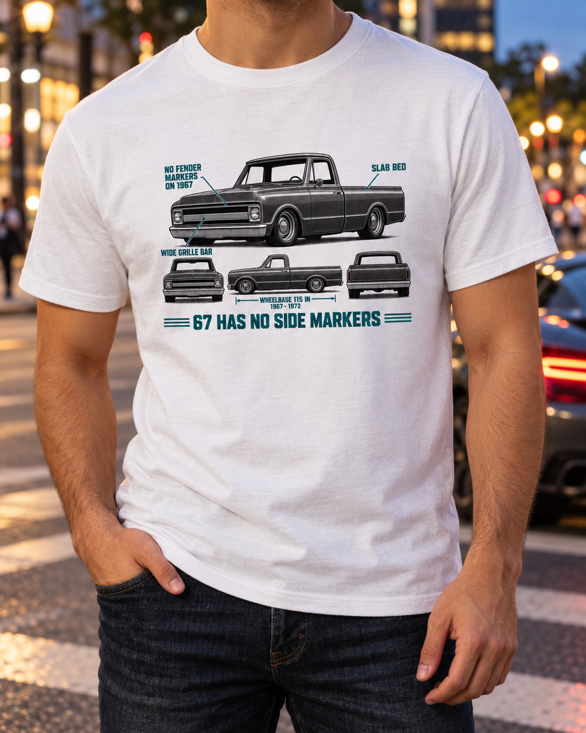 Chevrolet C10 Fleetside 1967-72 Spec Strip Shirt, Truck Guy Gift T-Shirt White worn hero