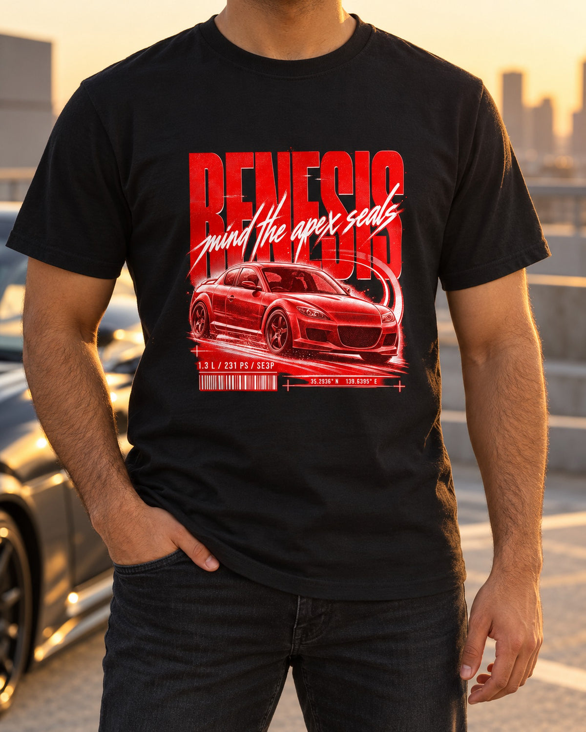 Mazda RX-8 SE3P Renesis Street Poster Tee, Apex Seals Joke T-Shirt Black worn hero