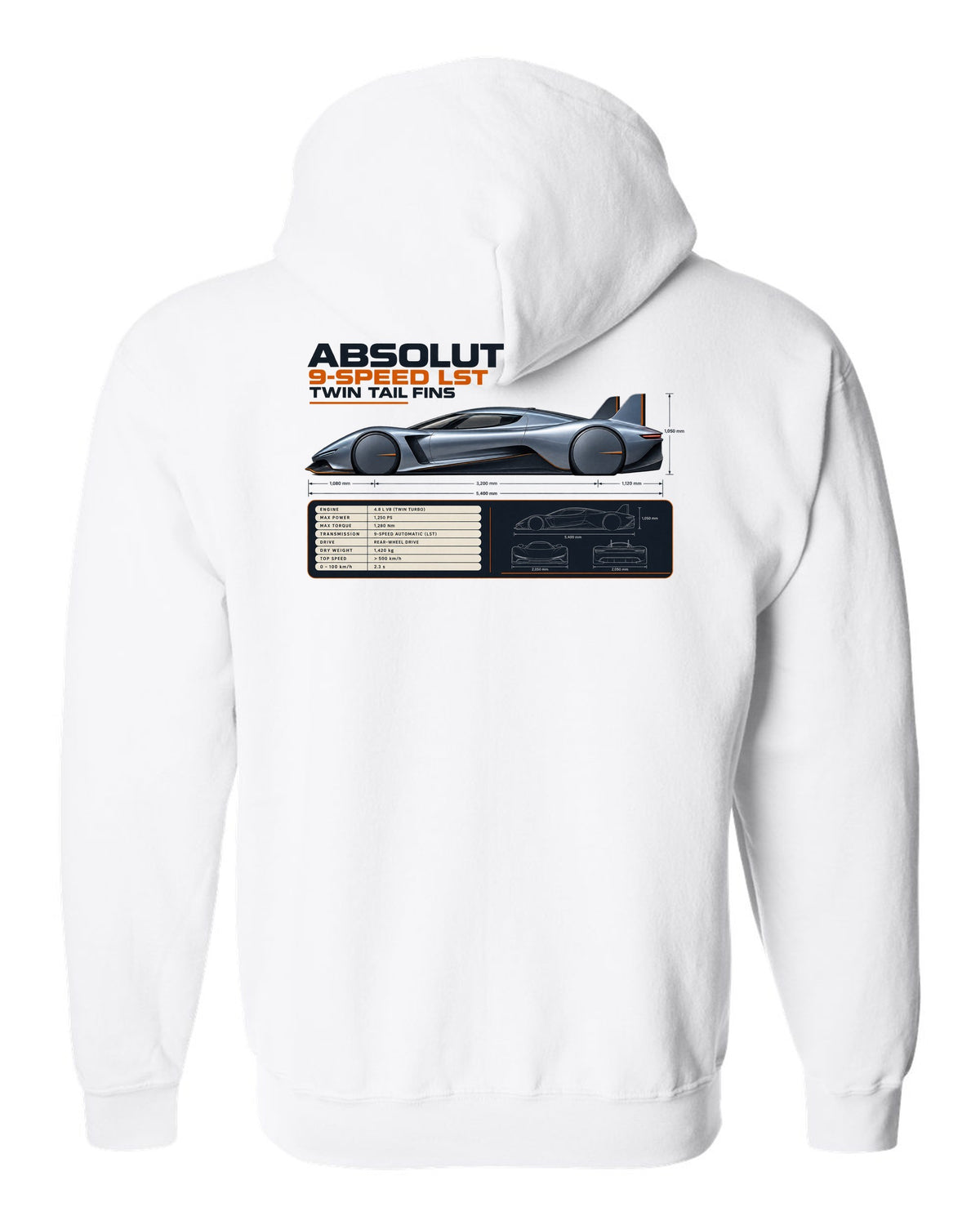 Koenigsegg Jesko Absolut Side Profile Spec Poster white zip hoodie back view with the design