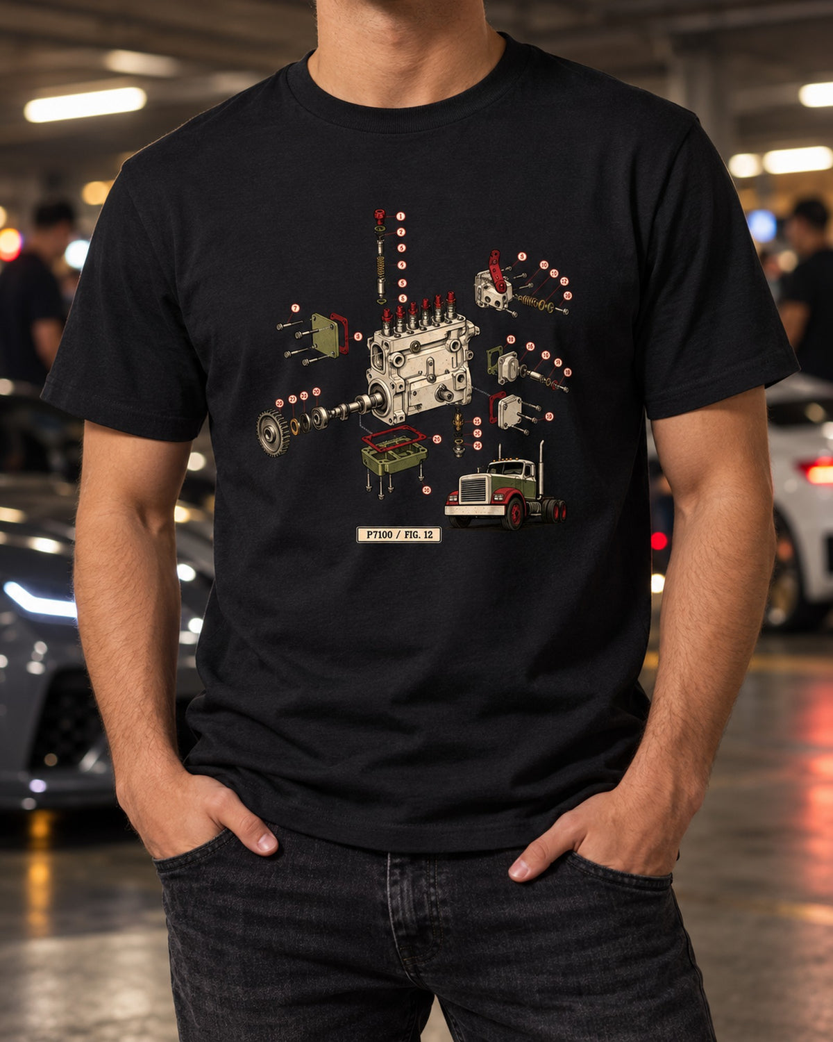 Bosch P7100 Injection Pump Service Diagram Tee, Ram 12V Cummins T-Shirt Black worn hero