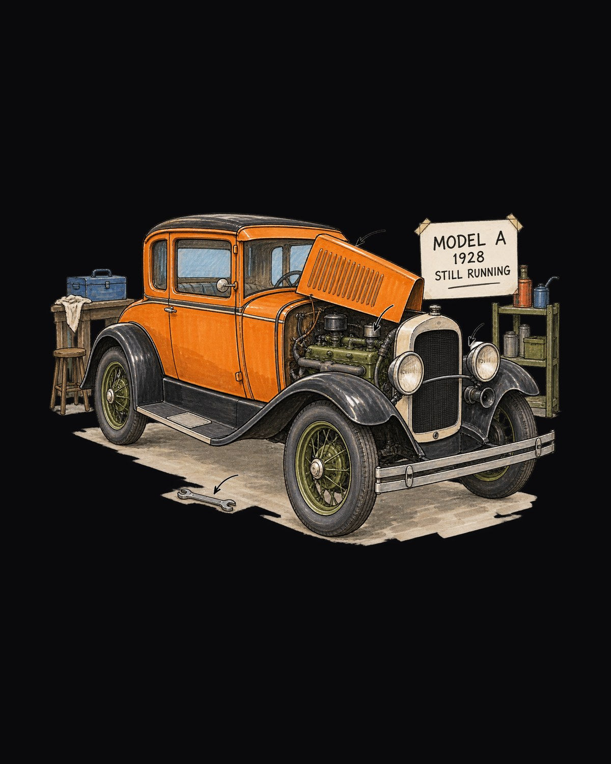 Ford Model A Coupe 1928 Still Running Sketchbook Tee design only