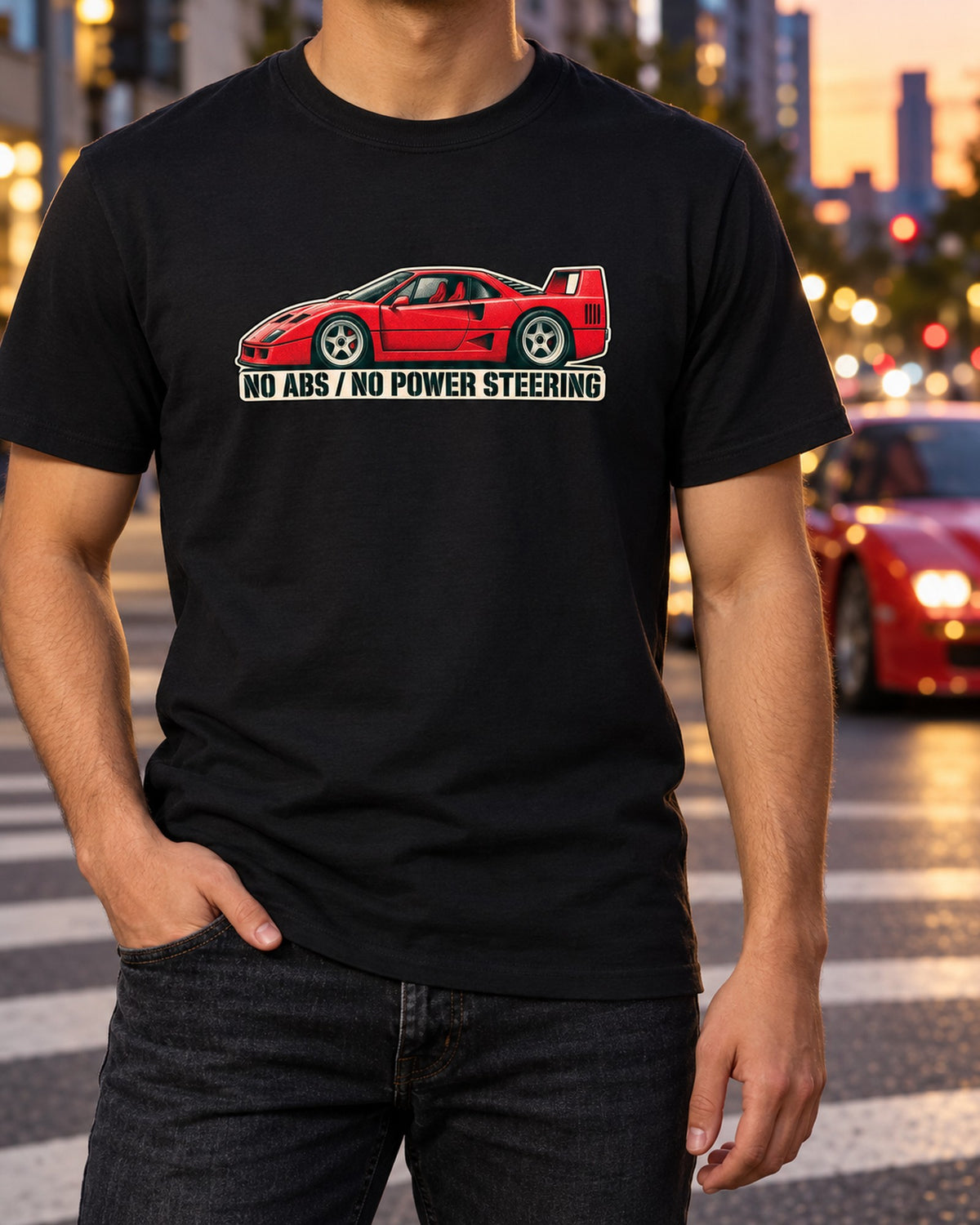 Ferrari F40 No ABS No Power Steering Riso Shirt, Car Gift T-Shirt Black worn hero