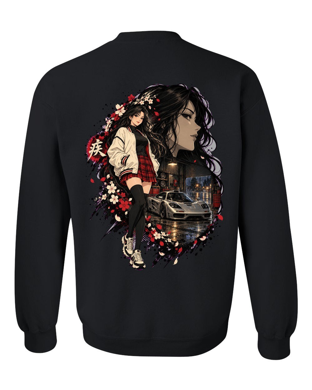 McLaren F1 Anime Girl Crewneck Black back