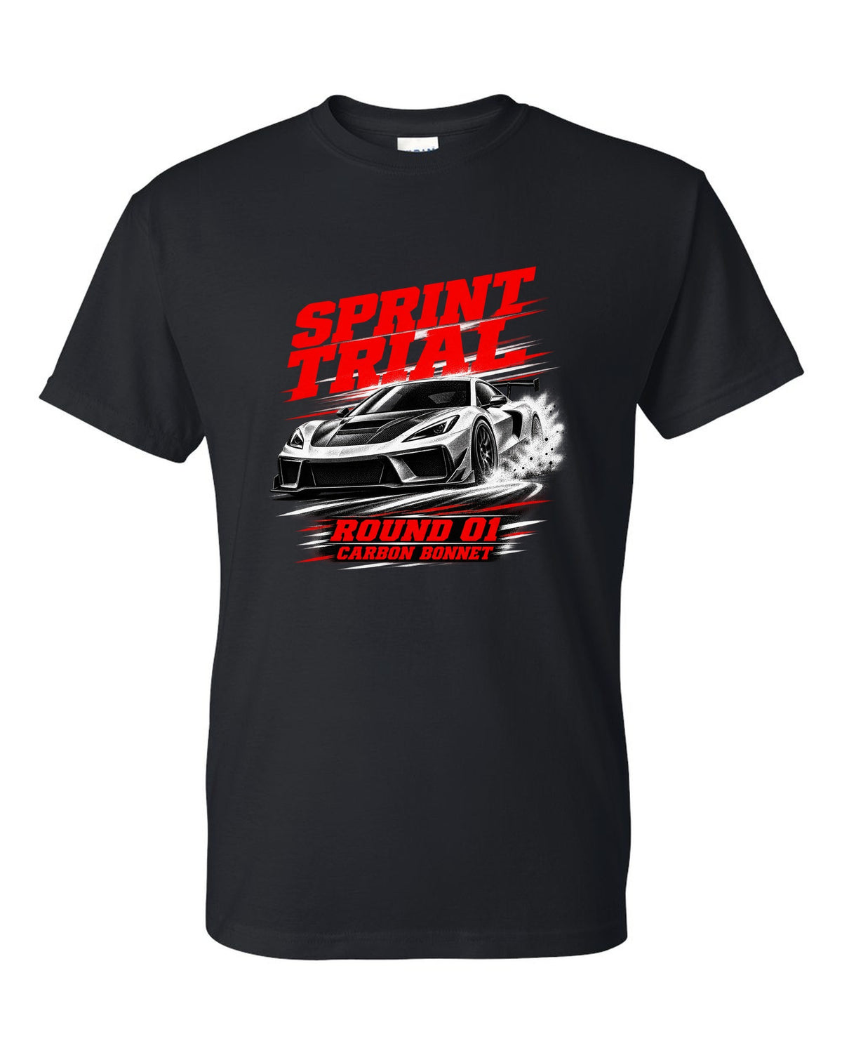Honda NSX-R NA1 race poster design with sprint trial round 01 carbon bonnet text black t-shirt front view with the design