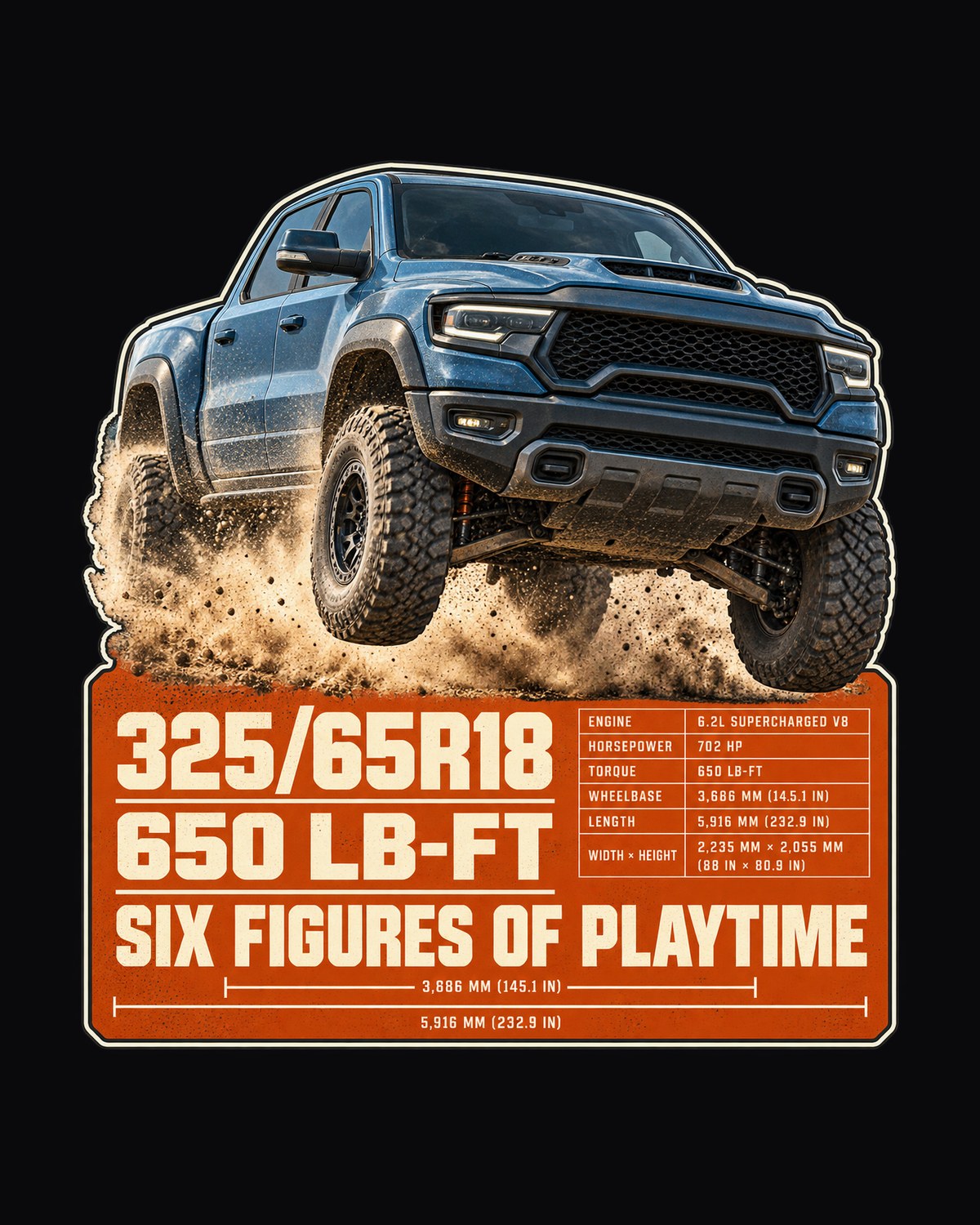Ram 1500 TRX Spec Poster Shirt, 325/65R18 Truck Tee design only