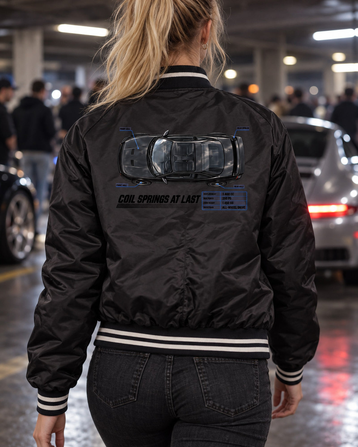 Porsche 911 Carrera 4 964 Coil Springs At Last Spec Poster Tee Bomber Jacket Black worn hero