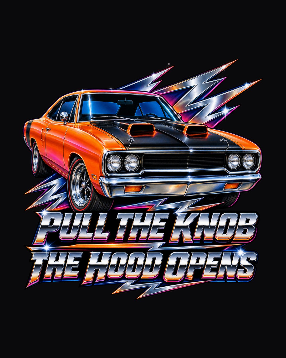 1970 Plymouth Road Runner Chrome Airbrush Shirt, Pull Knob design only