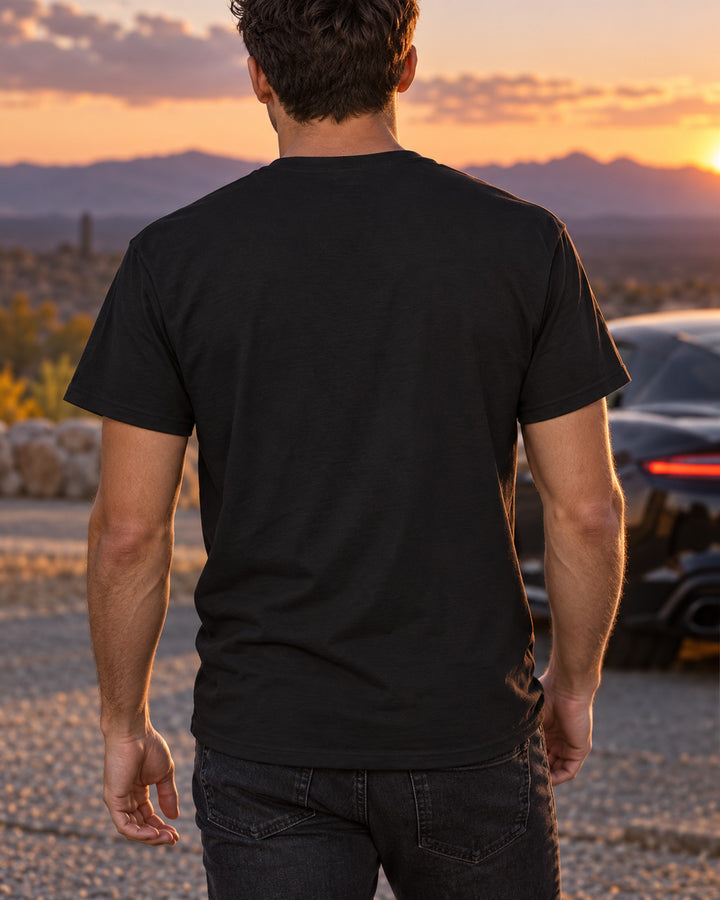 Jaguar E-Type Series 1 Triple SU Carbs Varsity Tee T-Shirt Black worn hero