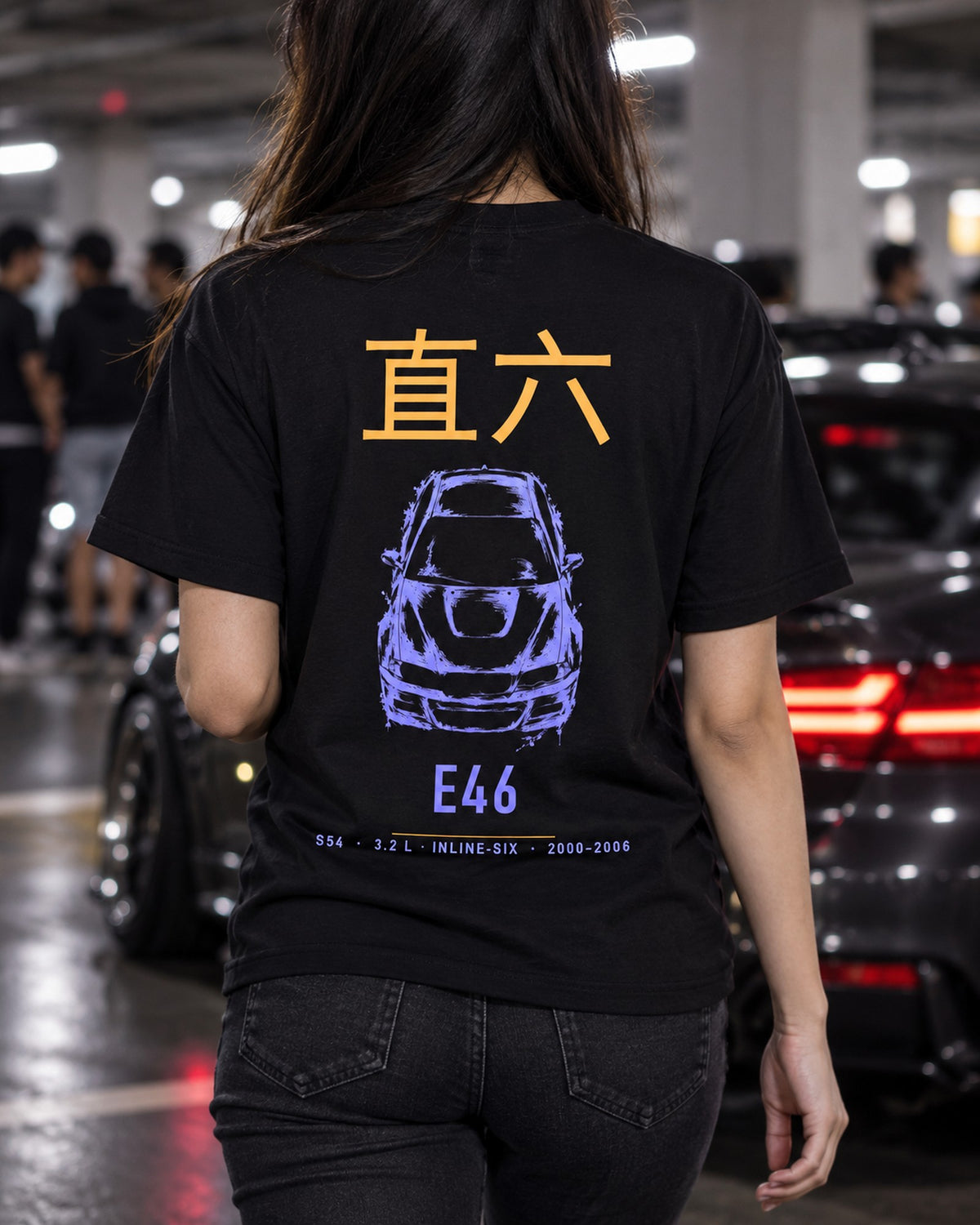 E46 S54 Full-Back Graphic Tee T-Shirt Black worn hero