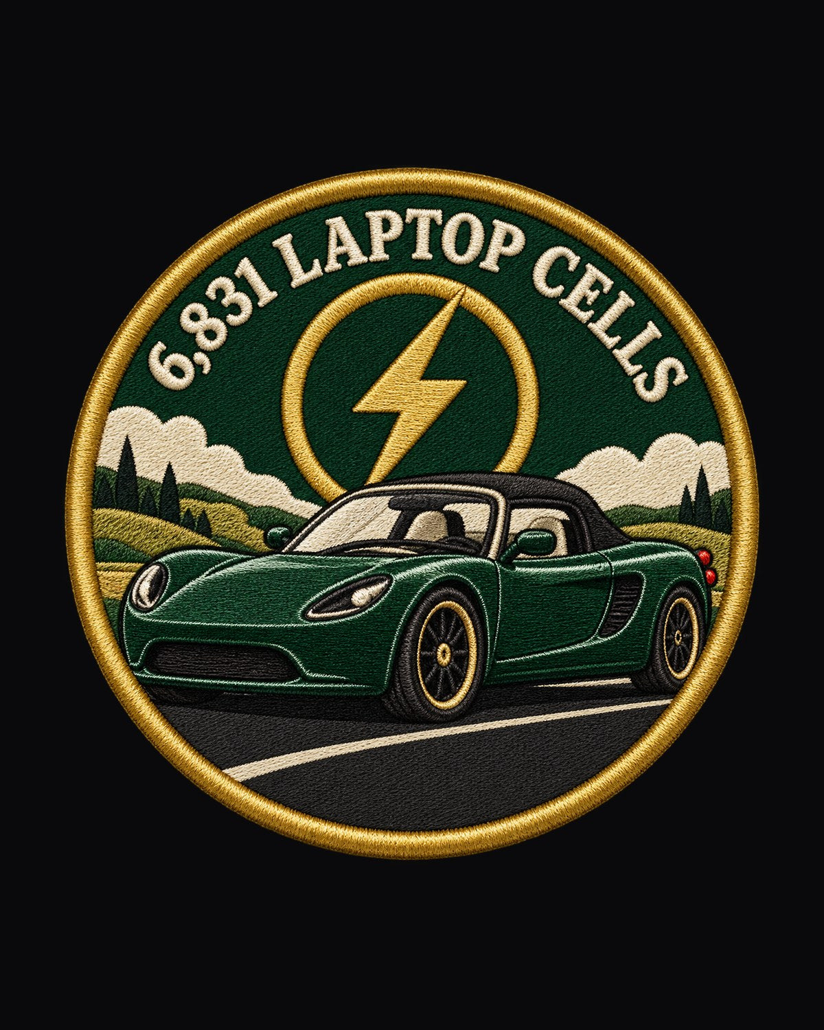 Laptop Cell Crest Tee, Tesla Roadster 2008 Round Crest Print design only