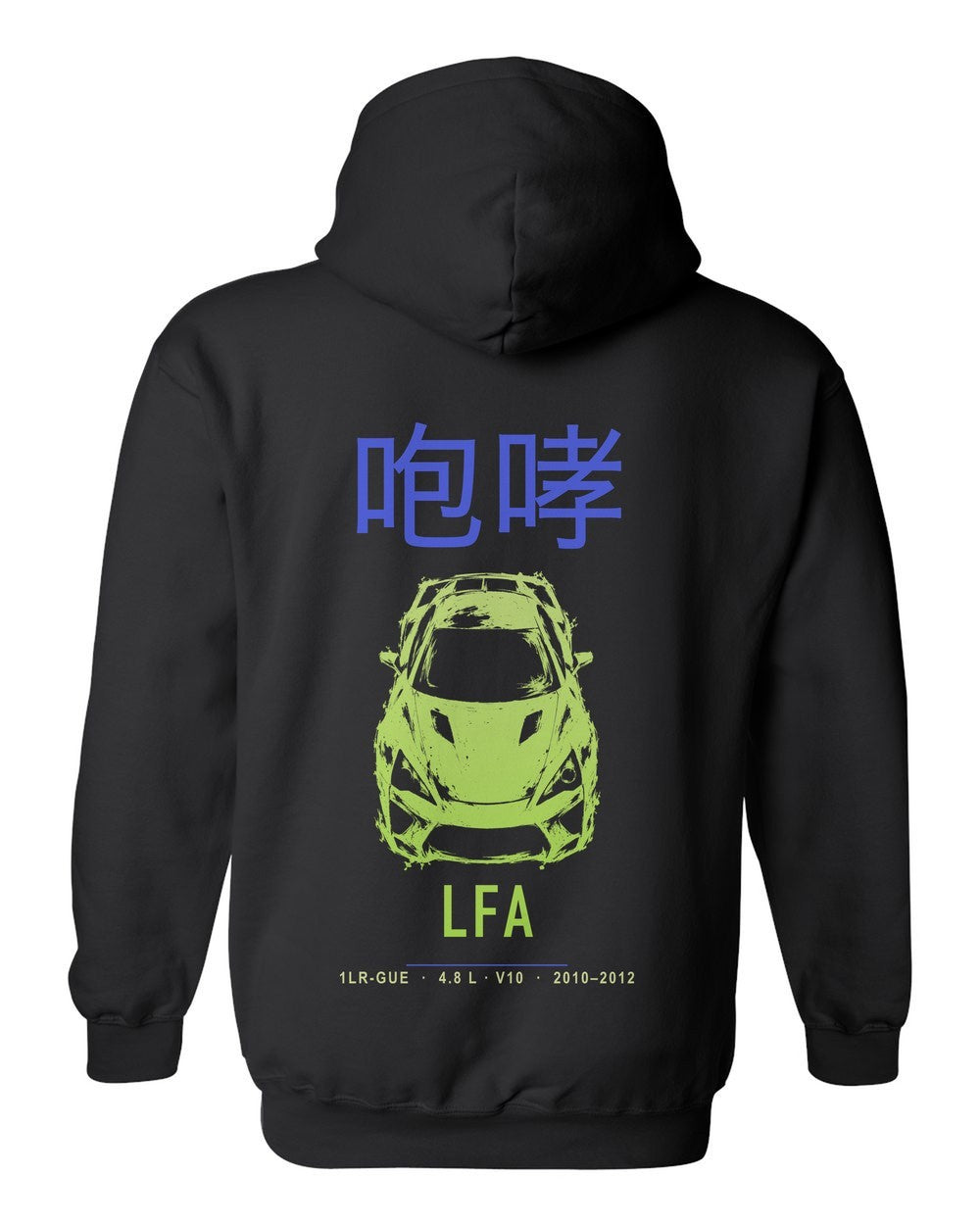 LFA full-back artwork black pull over hoodie back view with the design