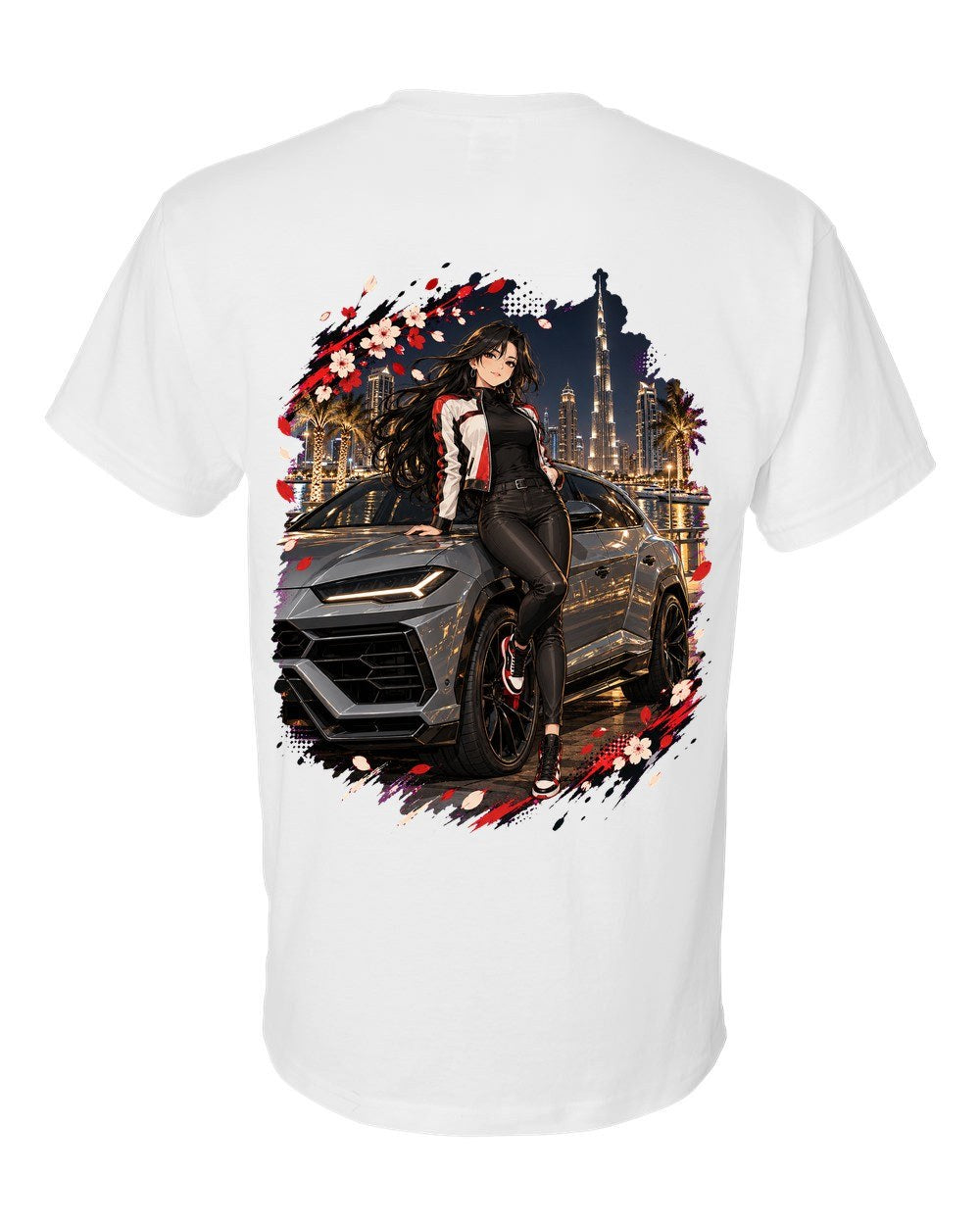 Lamborghini Urus Anime Girl T-Shirt White back