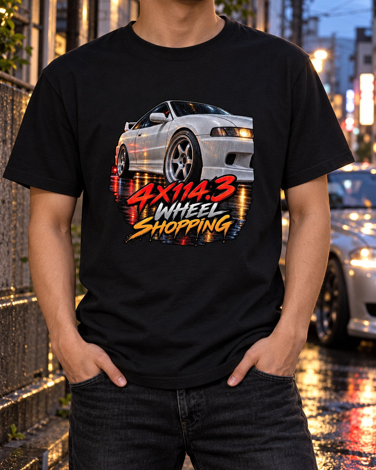 Honda Integra DC2 Wheel in the Rain Painting Shirt, 4x114.3 T-Shirt Black worn hero