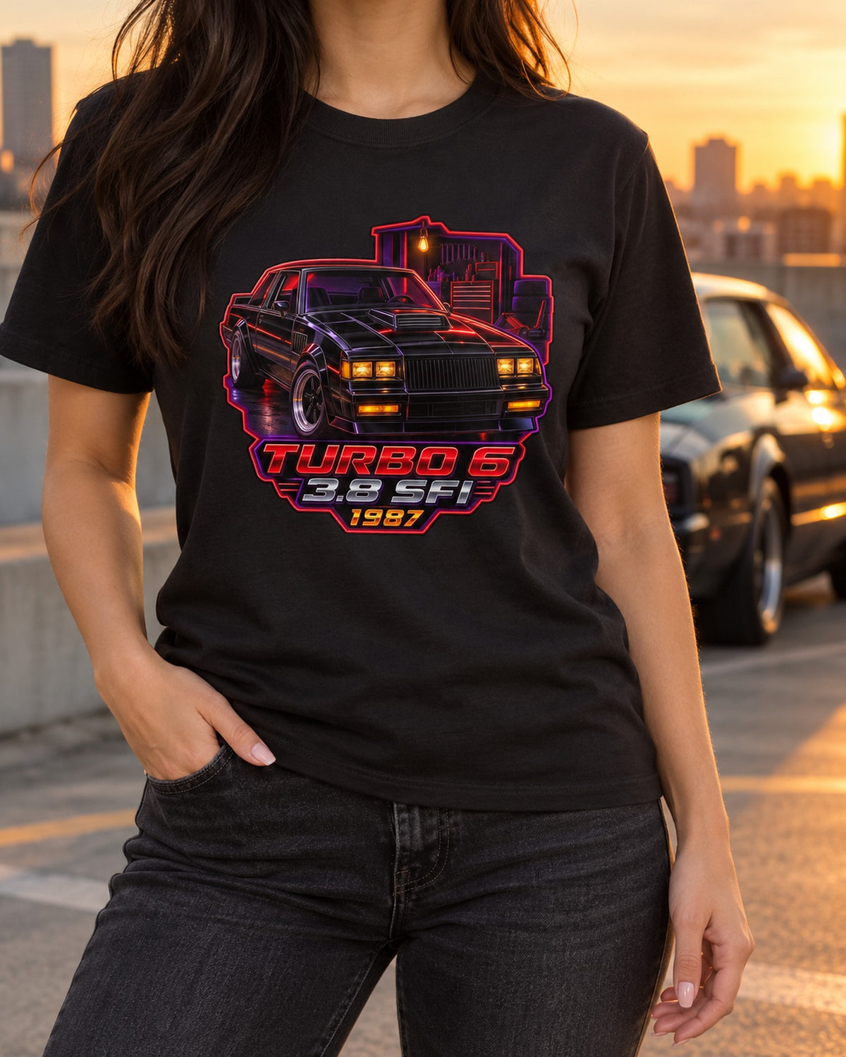 Buick Regal Grand National Style 1987 Night Garage Tee T-Shirt Black worn hero