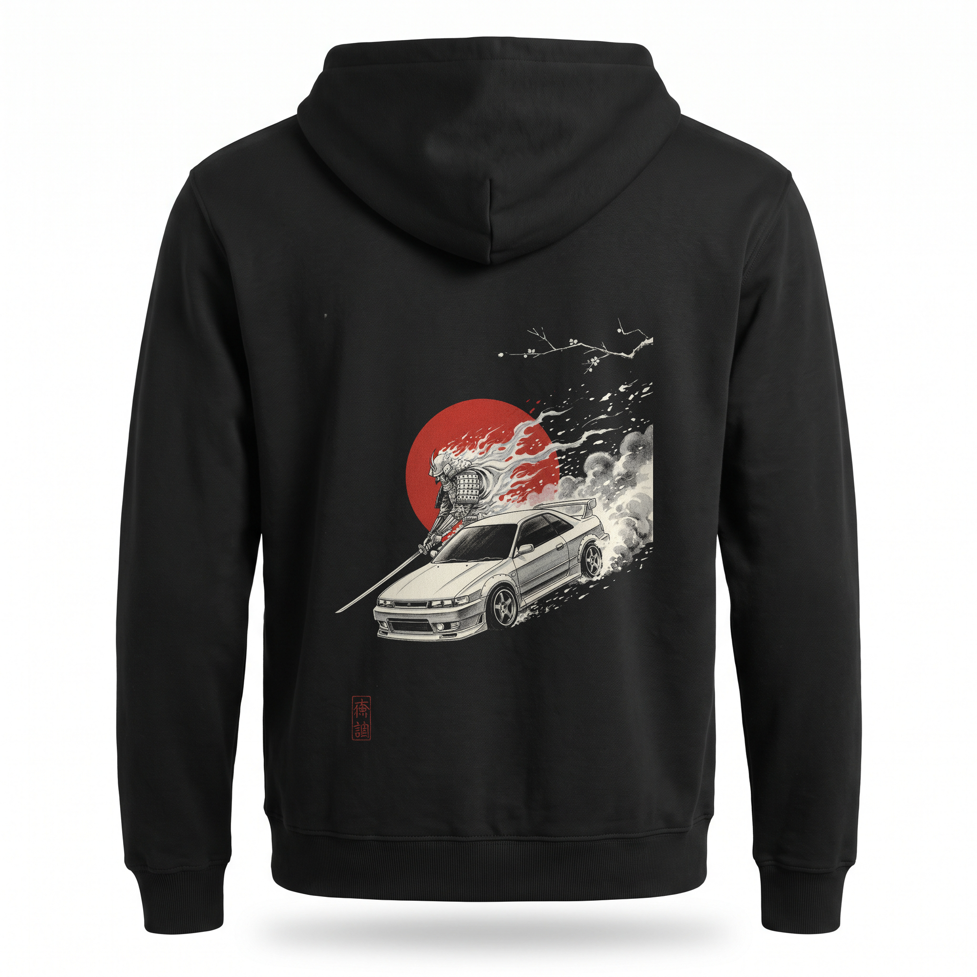 Ember Draw — Skyline Samurai Sumi Ink Full-Back Hoodie — Black back