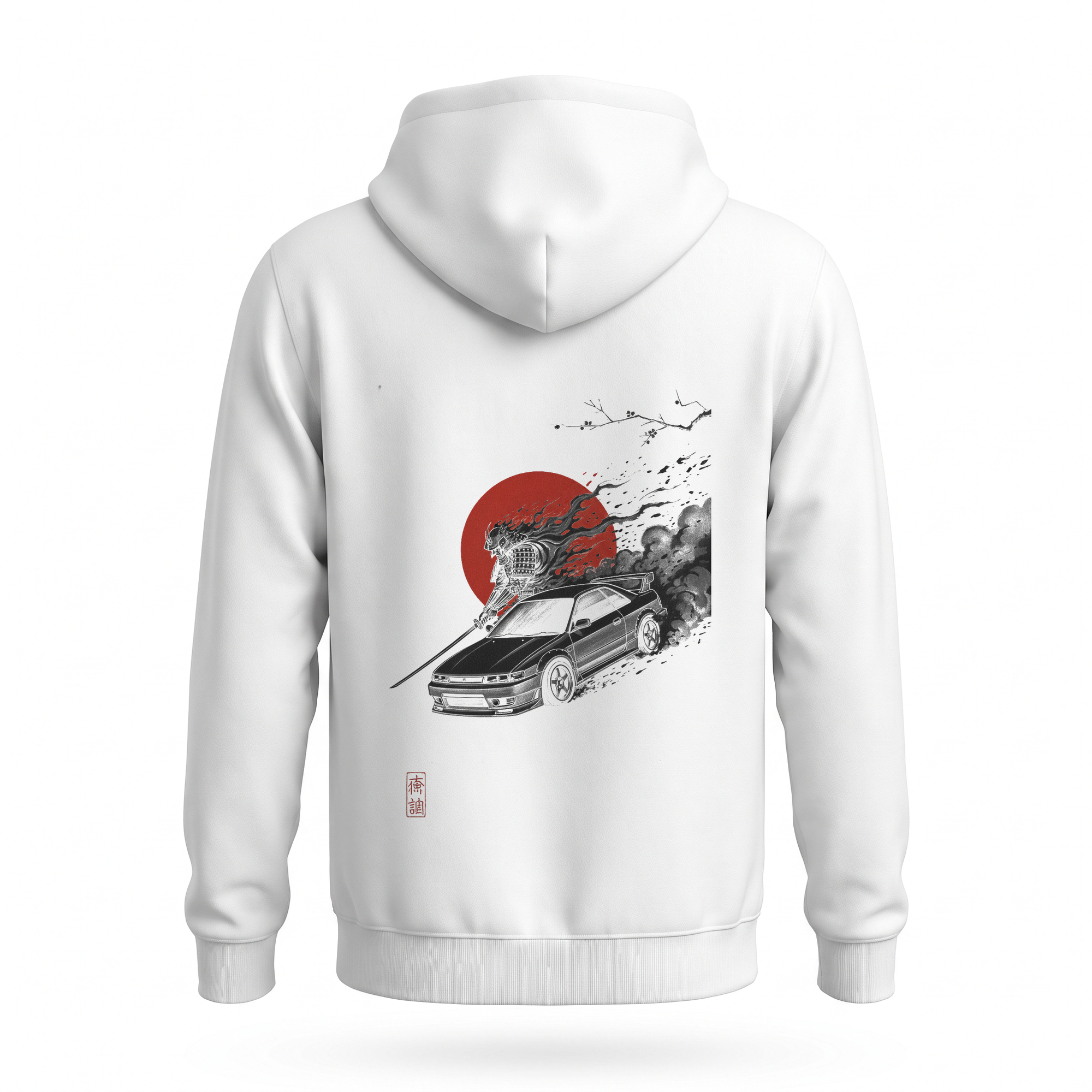 Ember Draw — Skyline Samurai Sumi Ink Full-Back Hoodie — White back