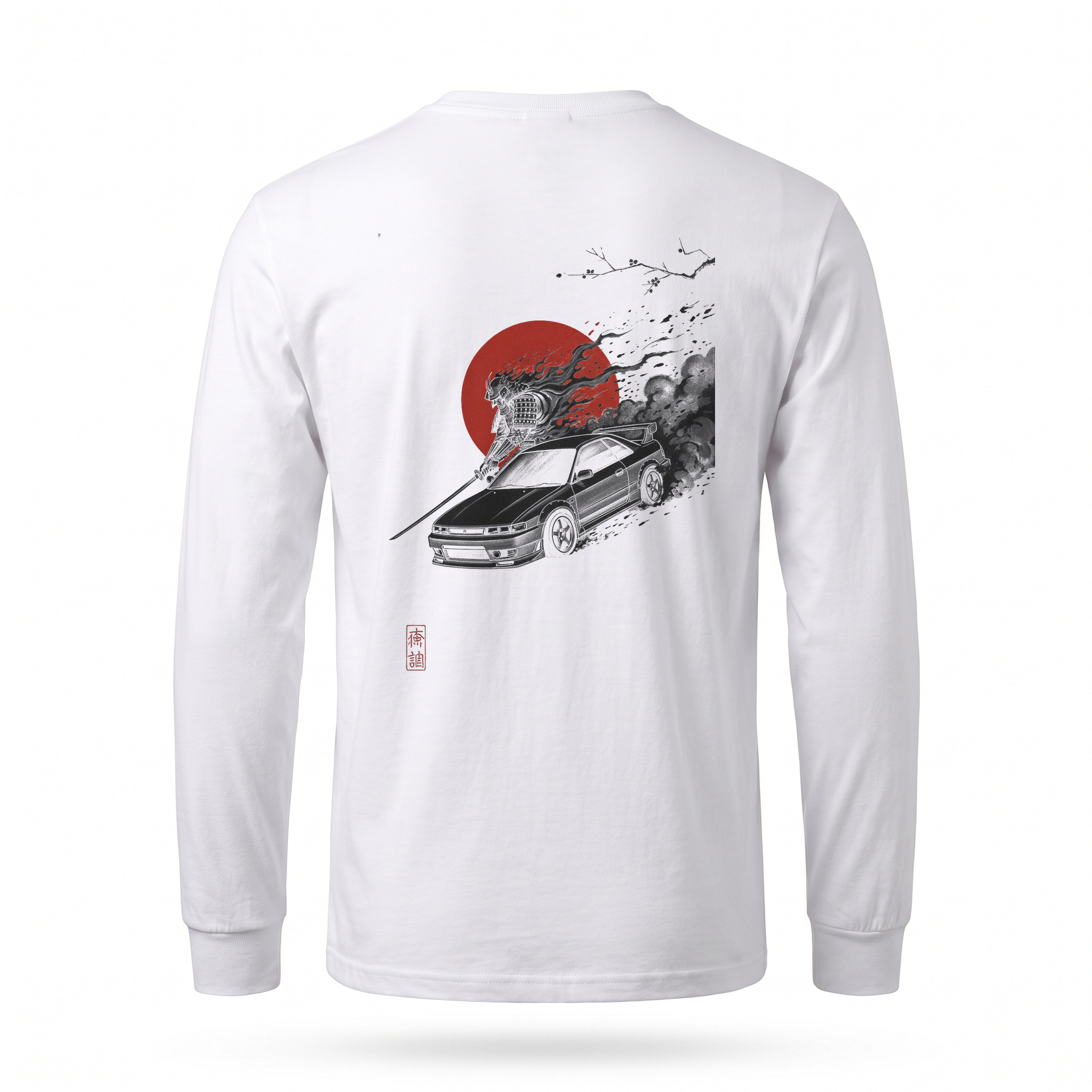 Ember Draw — Skyline Samurai Sumi Ink Full-Back Long Sleeve — White back
