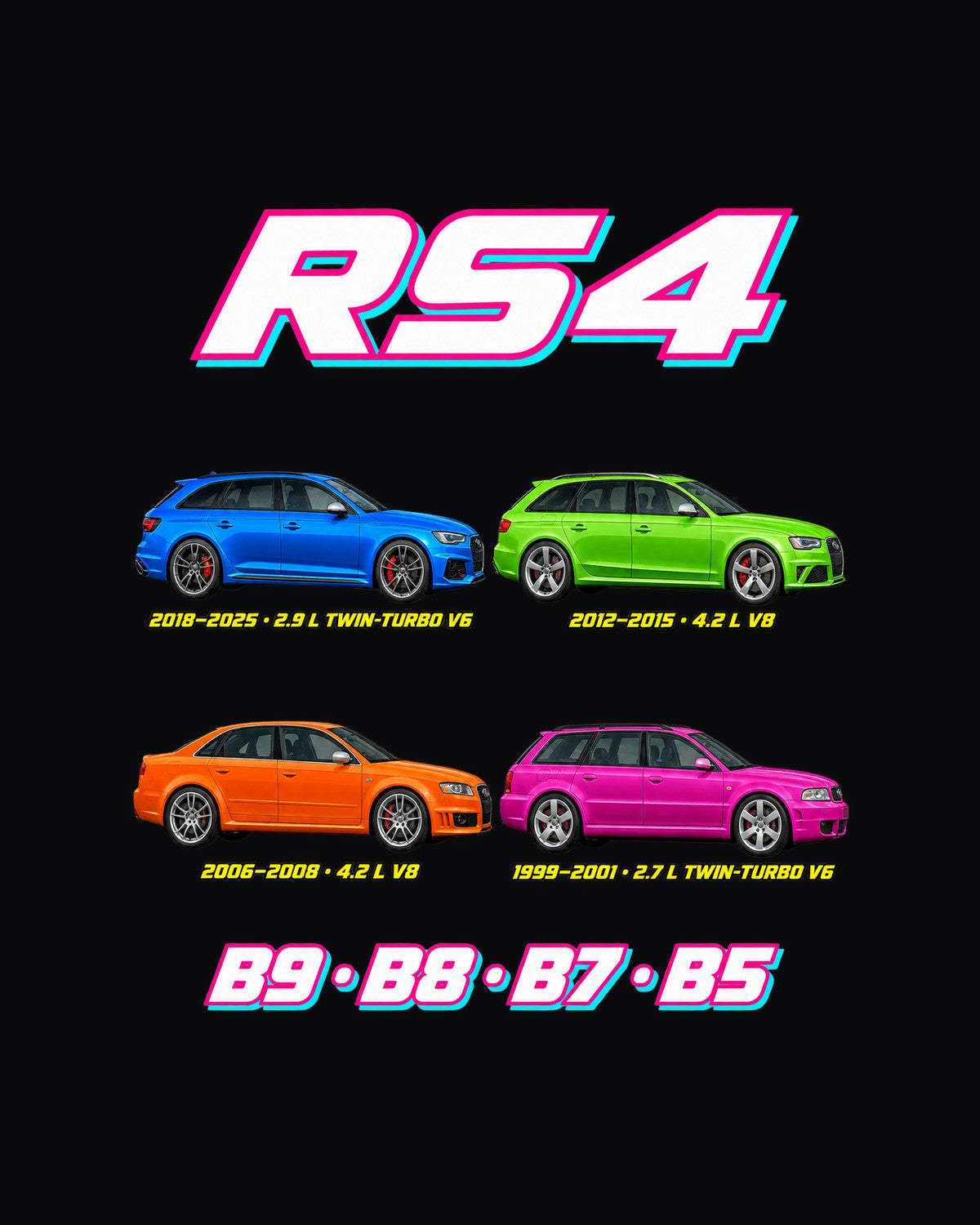 Audi RS4 Evolution Poster Full-Back Graphic Tee design only