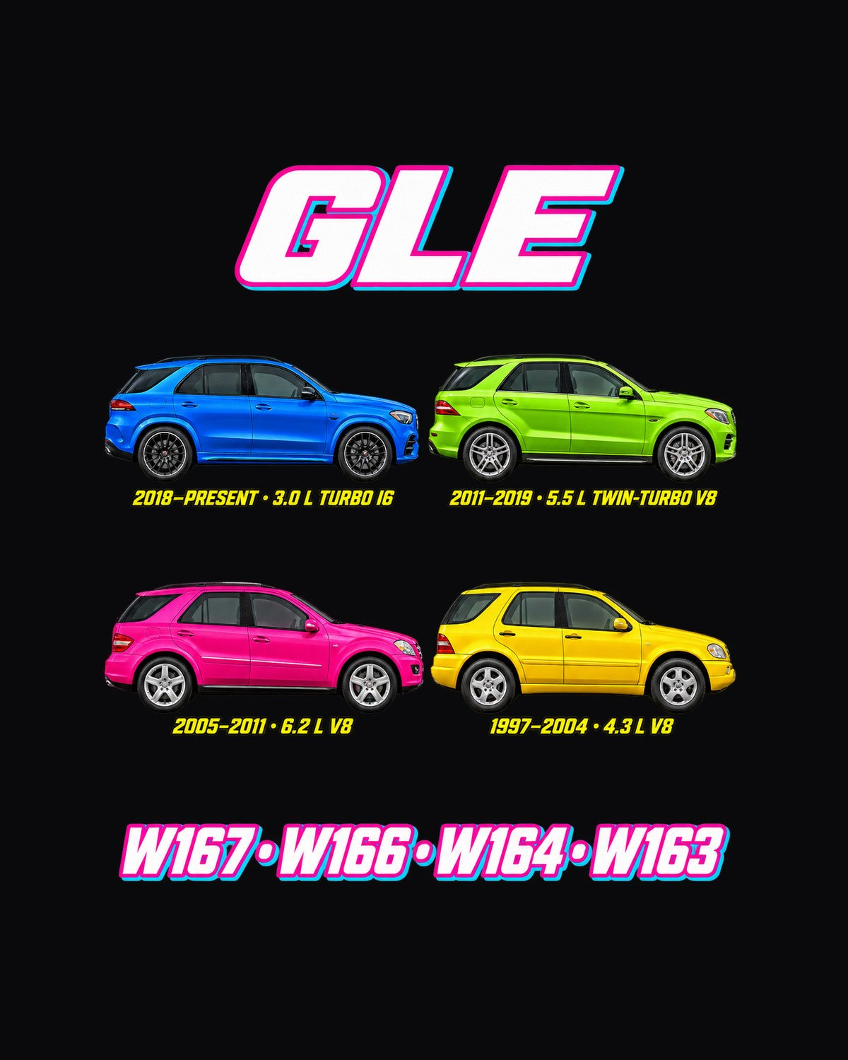 Mercedes GLE ML Evolution Poster Full-Back Graphic Tee design only