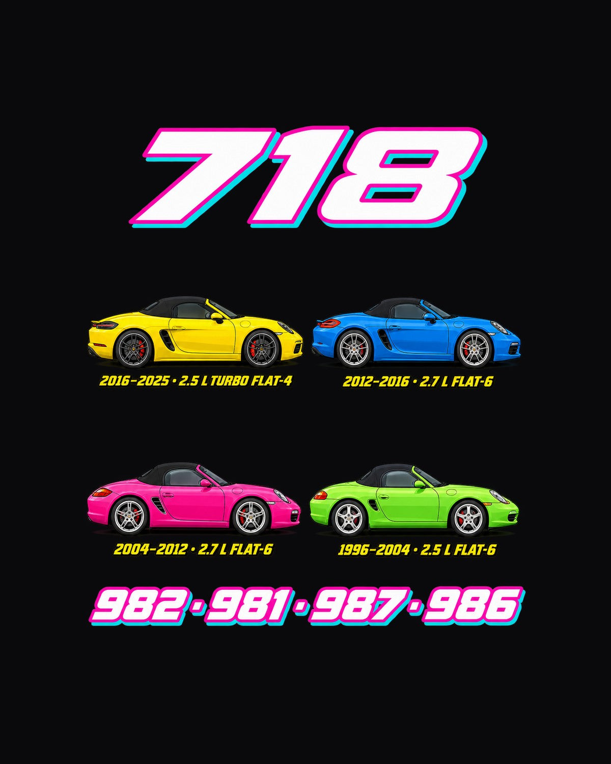 Porsche Boxster 718 Evolution Poster Full-Back Graphic Tee design only