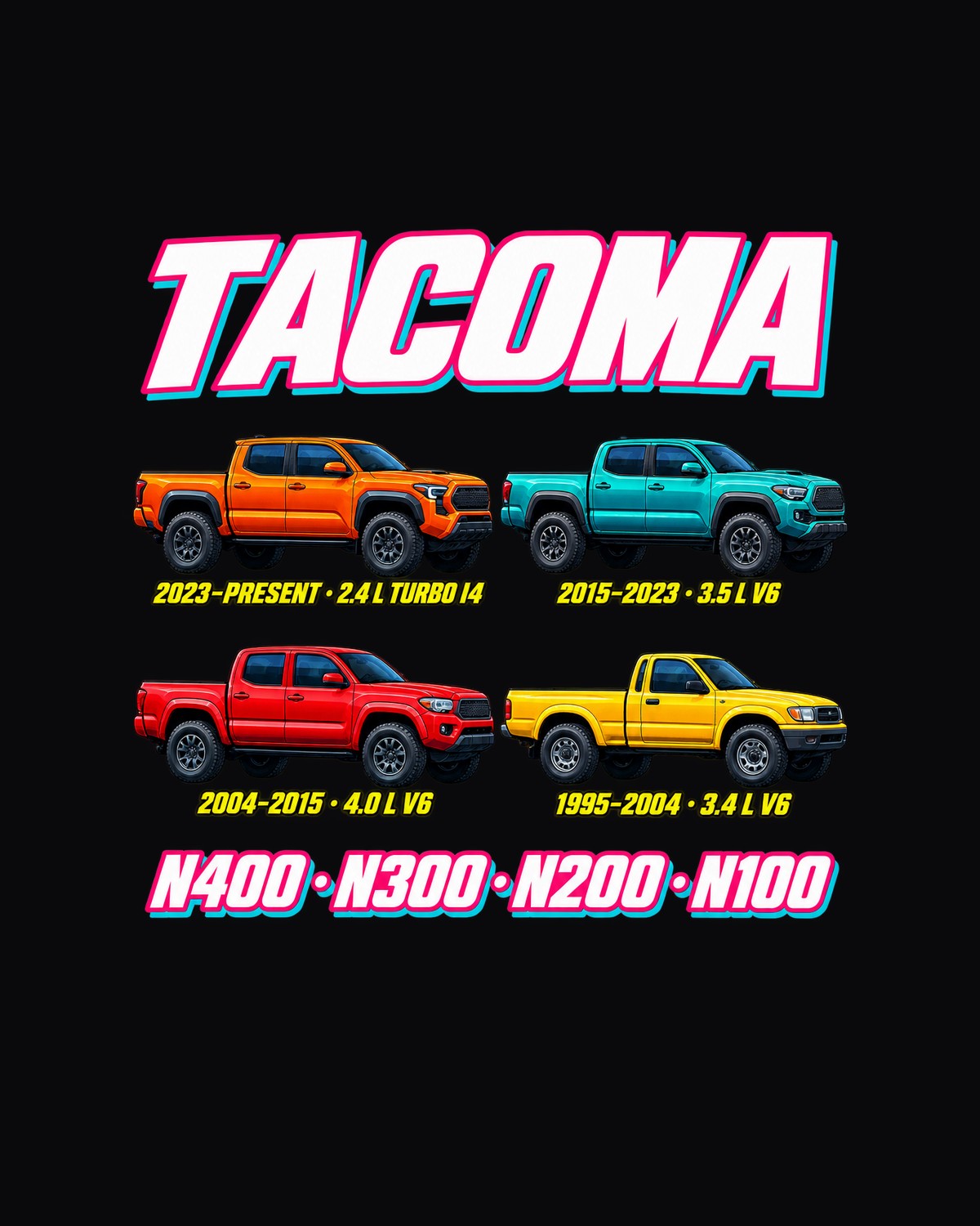 Toyota Tacoma Evolution Poster Full-Back Graphic Tee design only