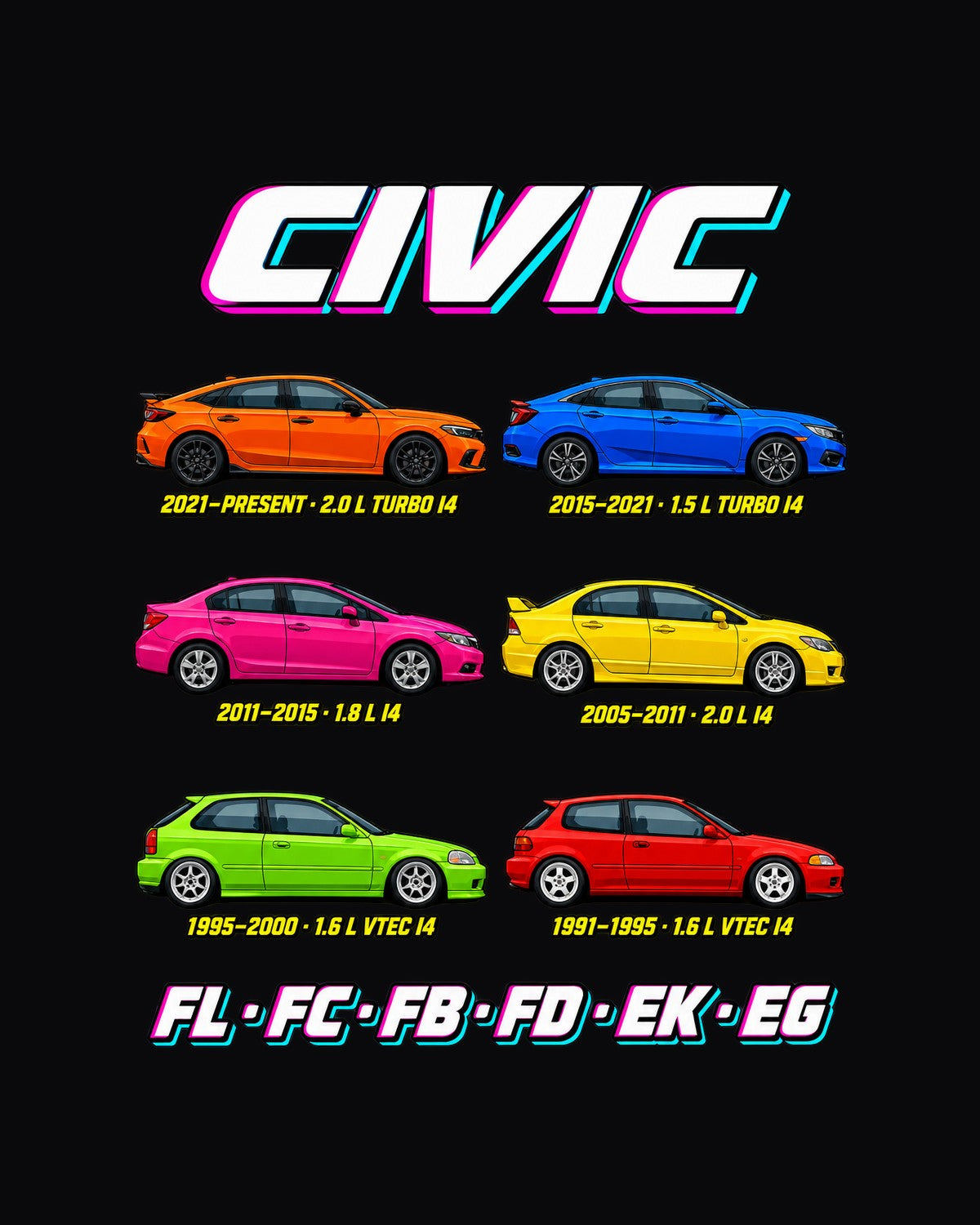 Honda Civic Evolution Poster Full-Back Graphic Tee design only