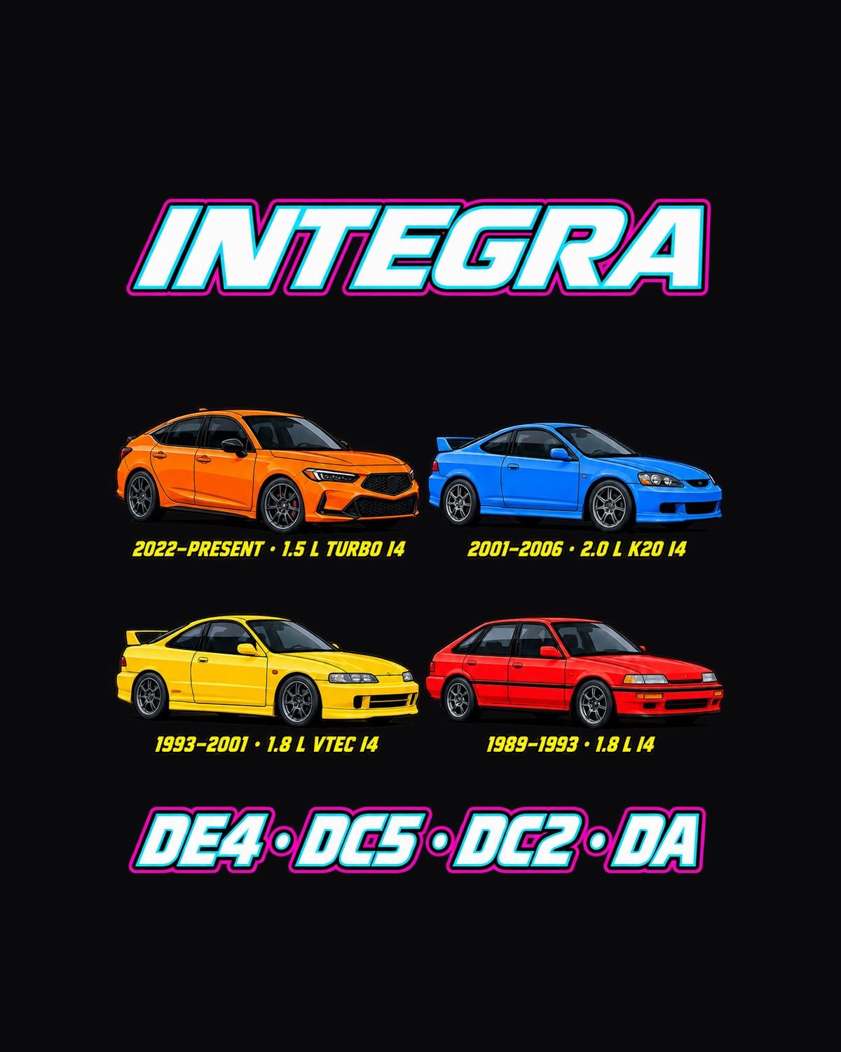 Honda Integra Evolution Poster Full-Back Graphic Tee design only