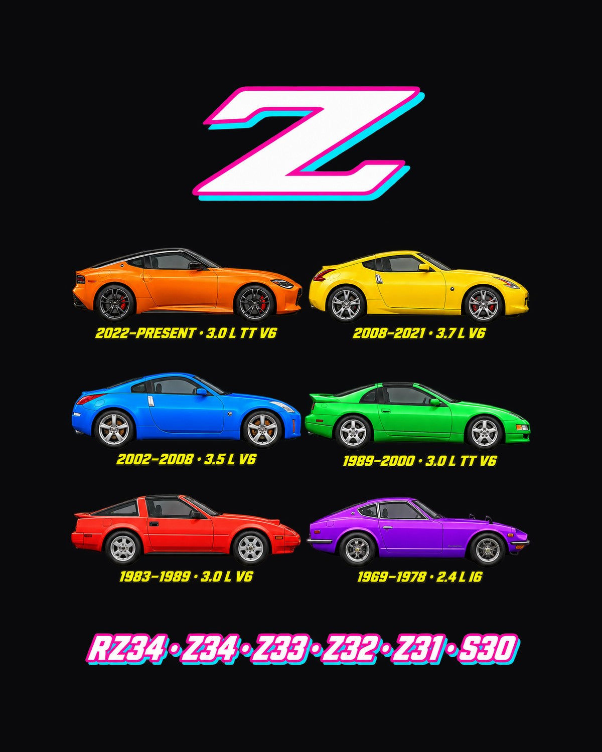 Nissan Z Evolution Poster Full-Back Graphic Tee design only