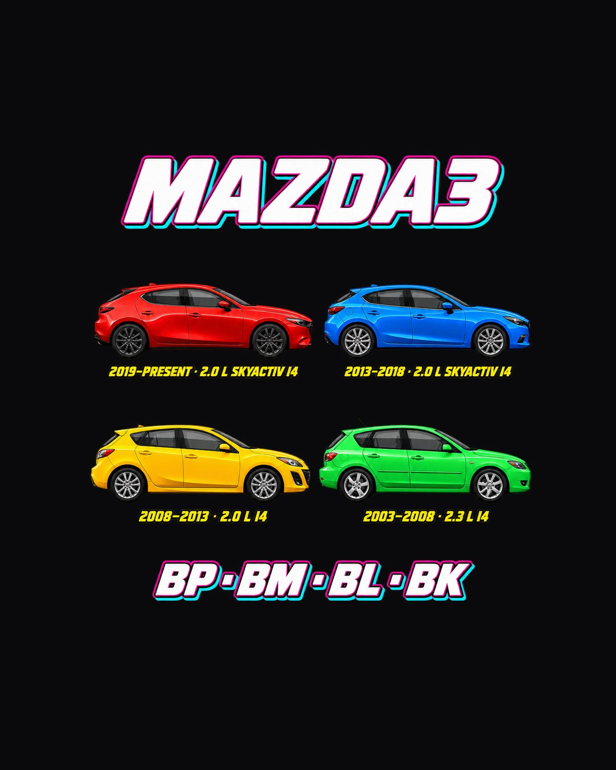 Mazda 3 Evolution Poster Full-Back Graphic Tee design only