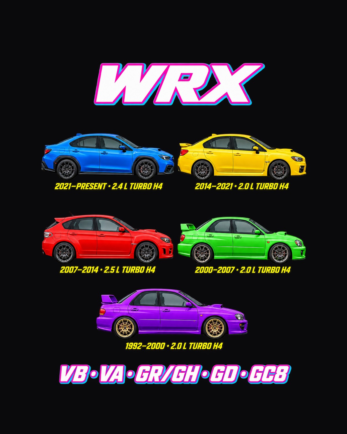 Subaru WRX Evolution Poster Full-Back Graphic Tee design only